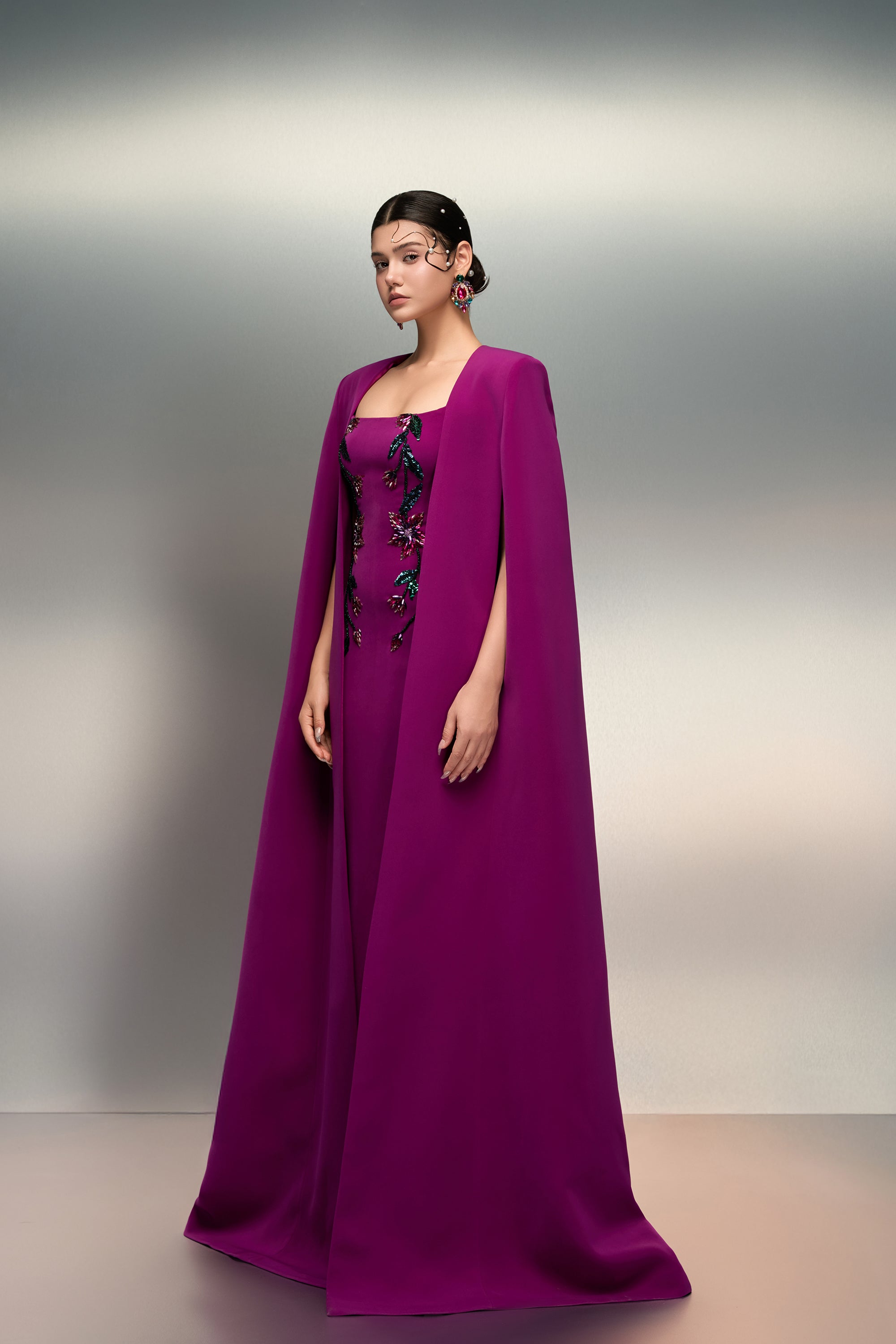 Asma crepe dress & Najla crepe cape