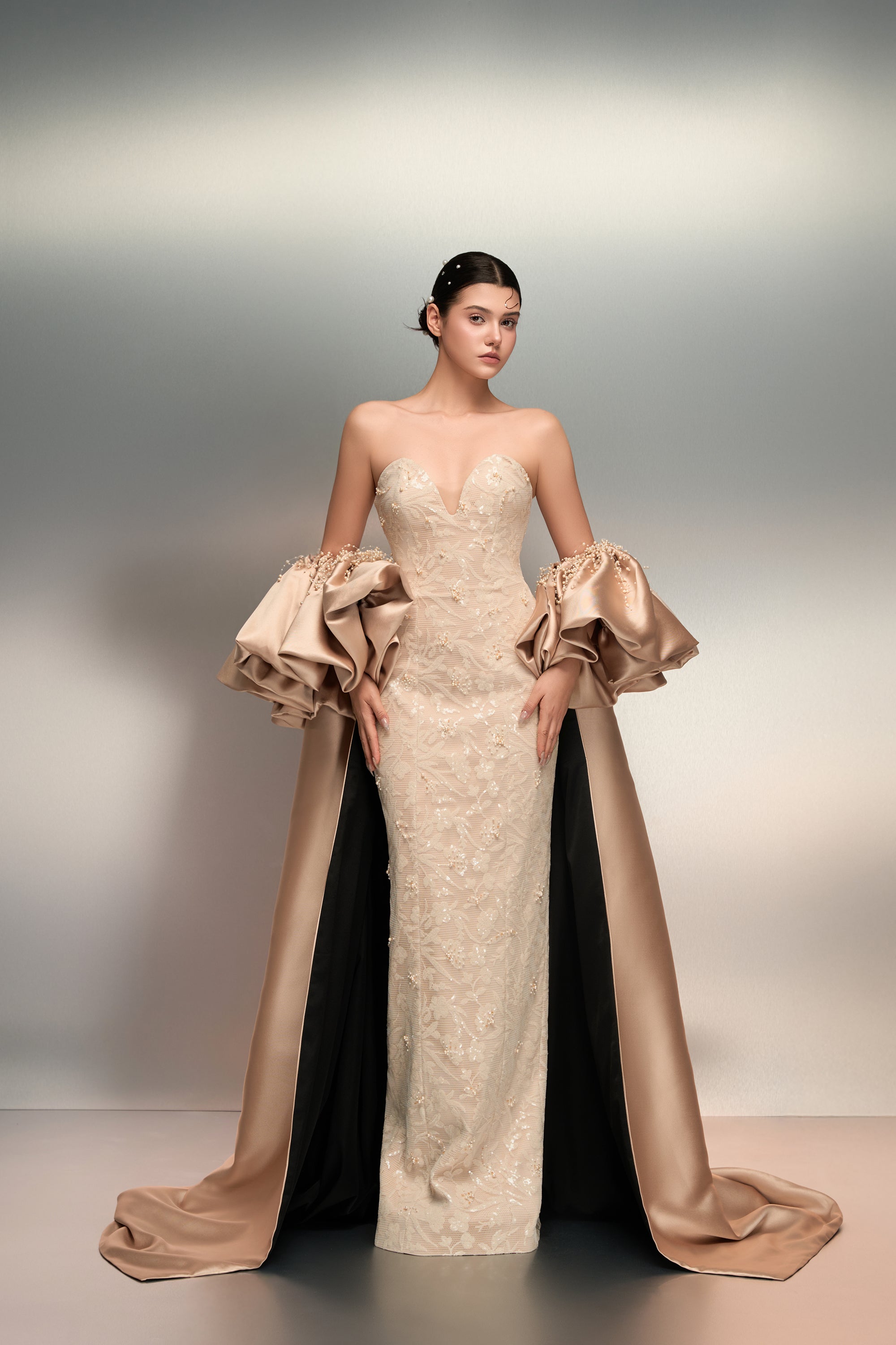 Rana lace dress & Amani royal taffeta cape