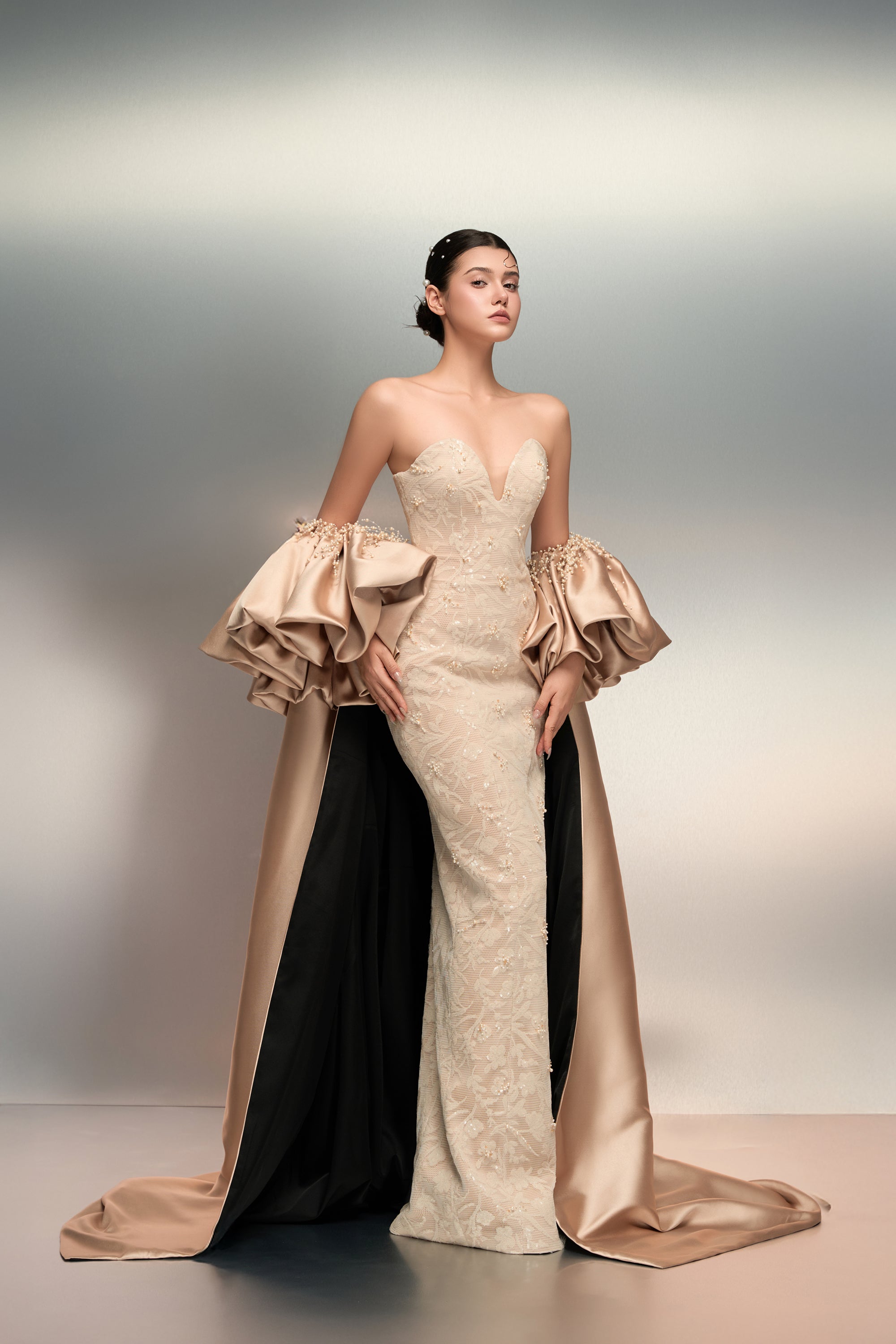 Rana lace dress & Amani royal taffeta cape