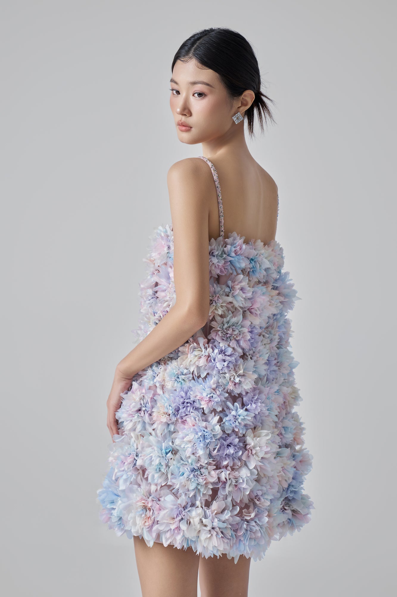 Daniela shiny silk handmade flower dress