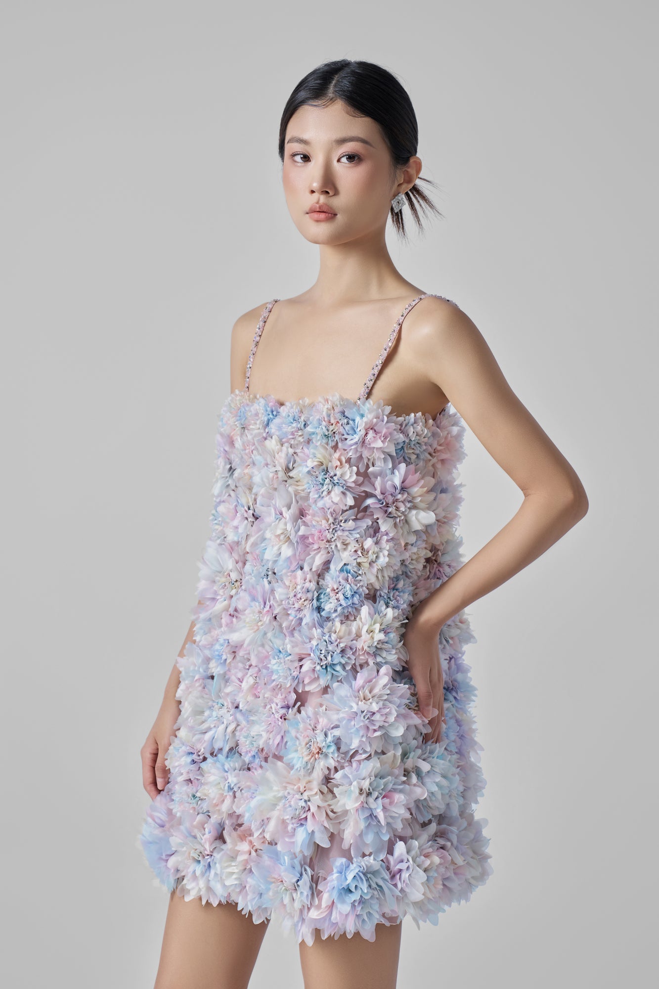 Daniela shiny silk handmade flower dress