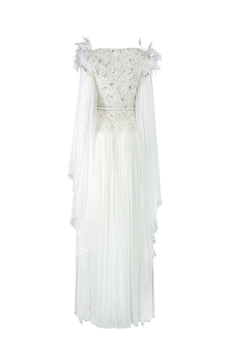 Athena crystal lace feather dress