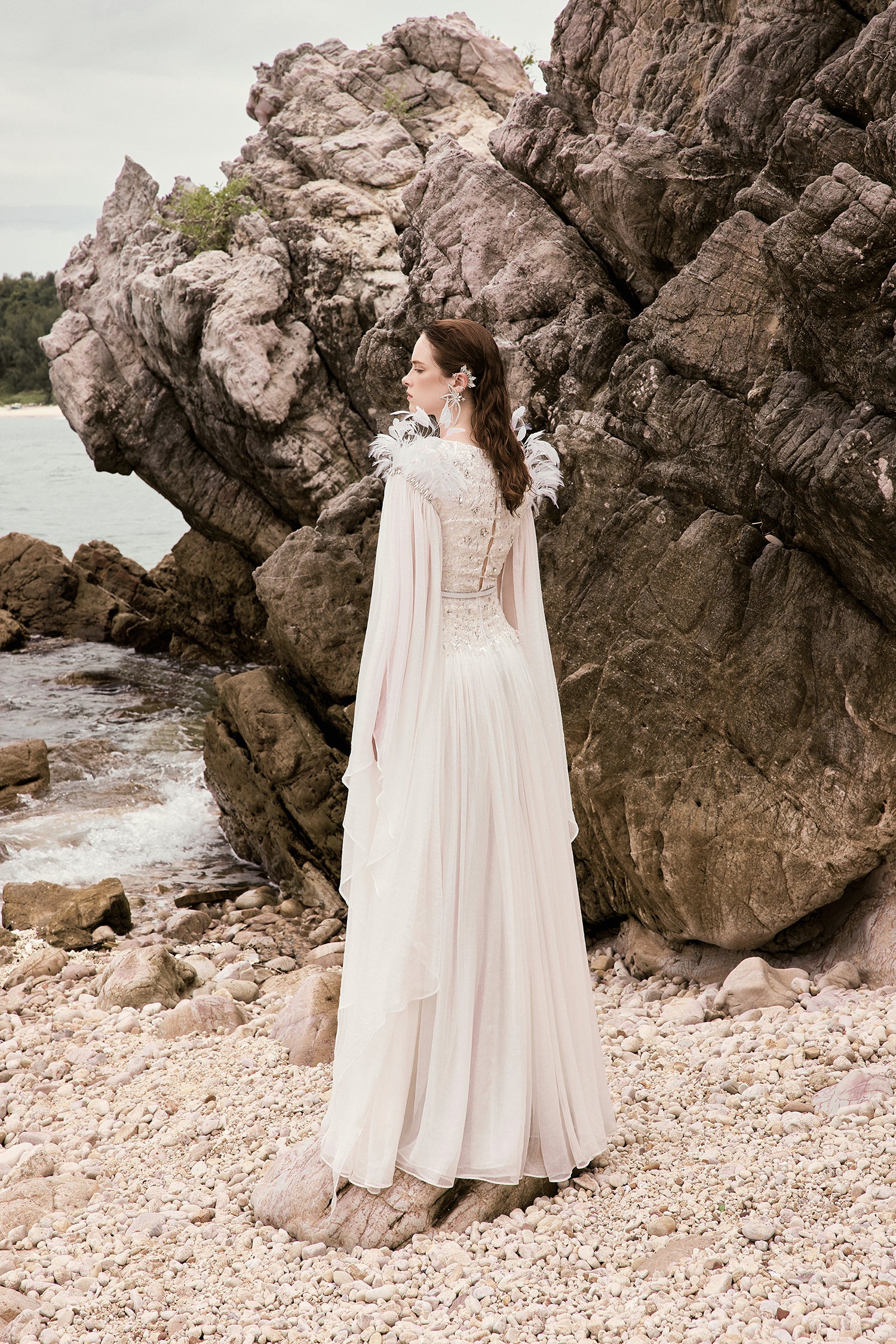 Athena crystal lace feather dress