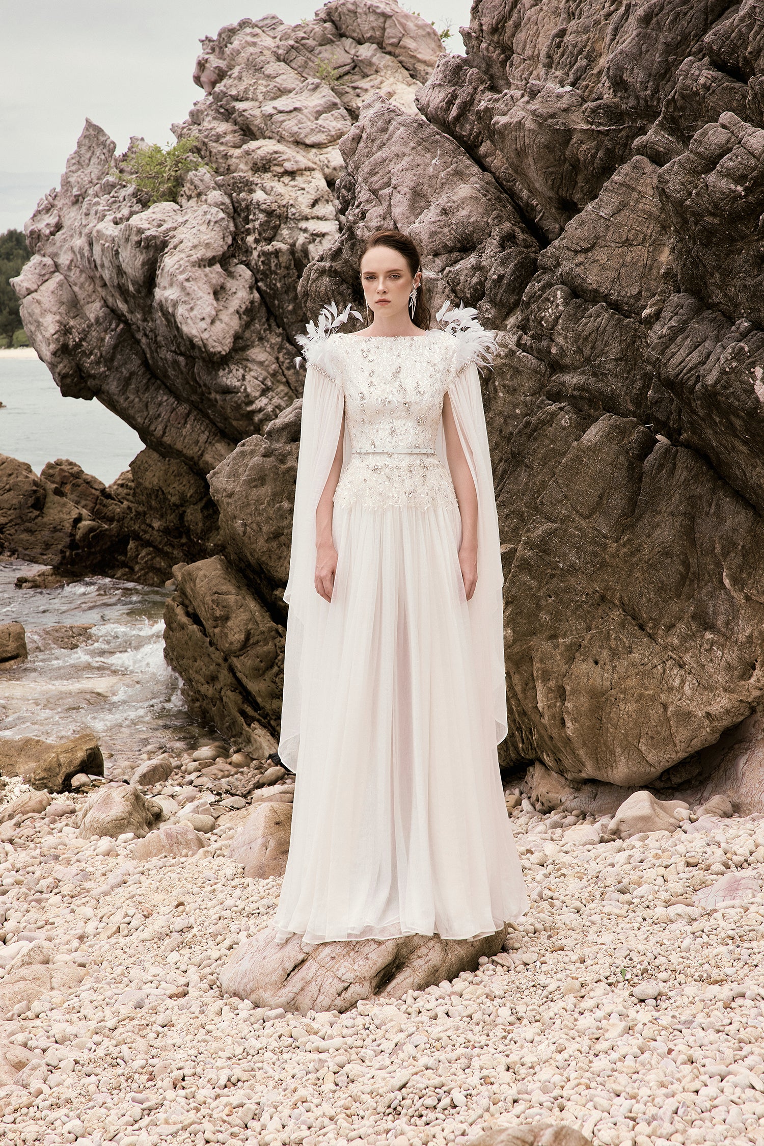 Athena crystal lace feather dress