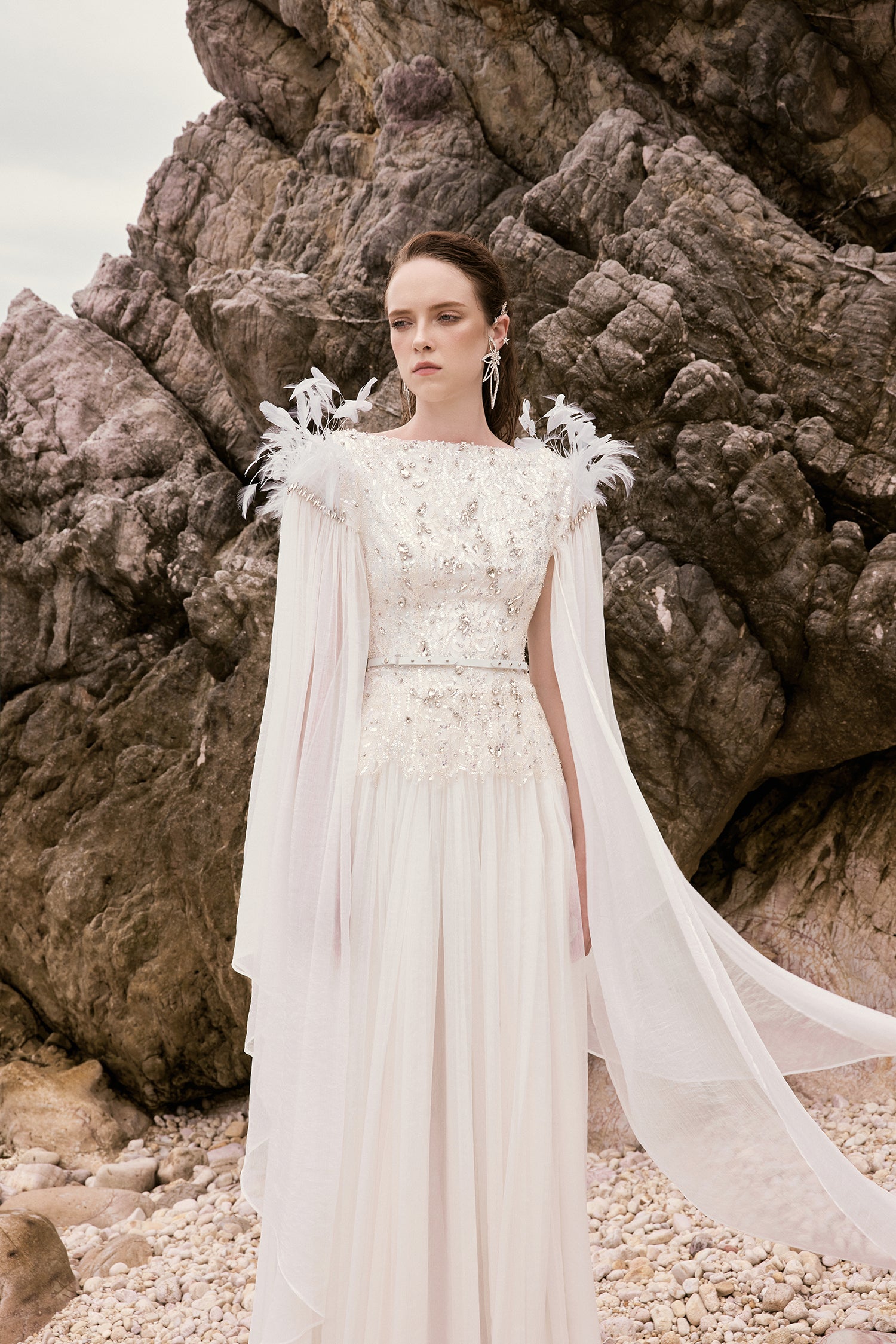 Athena crystal lace feather dress