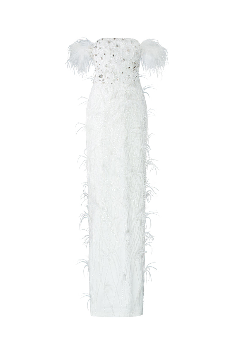Jolie crystal lace feather dress