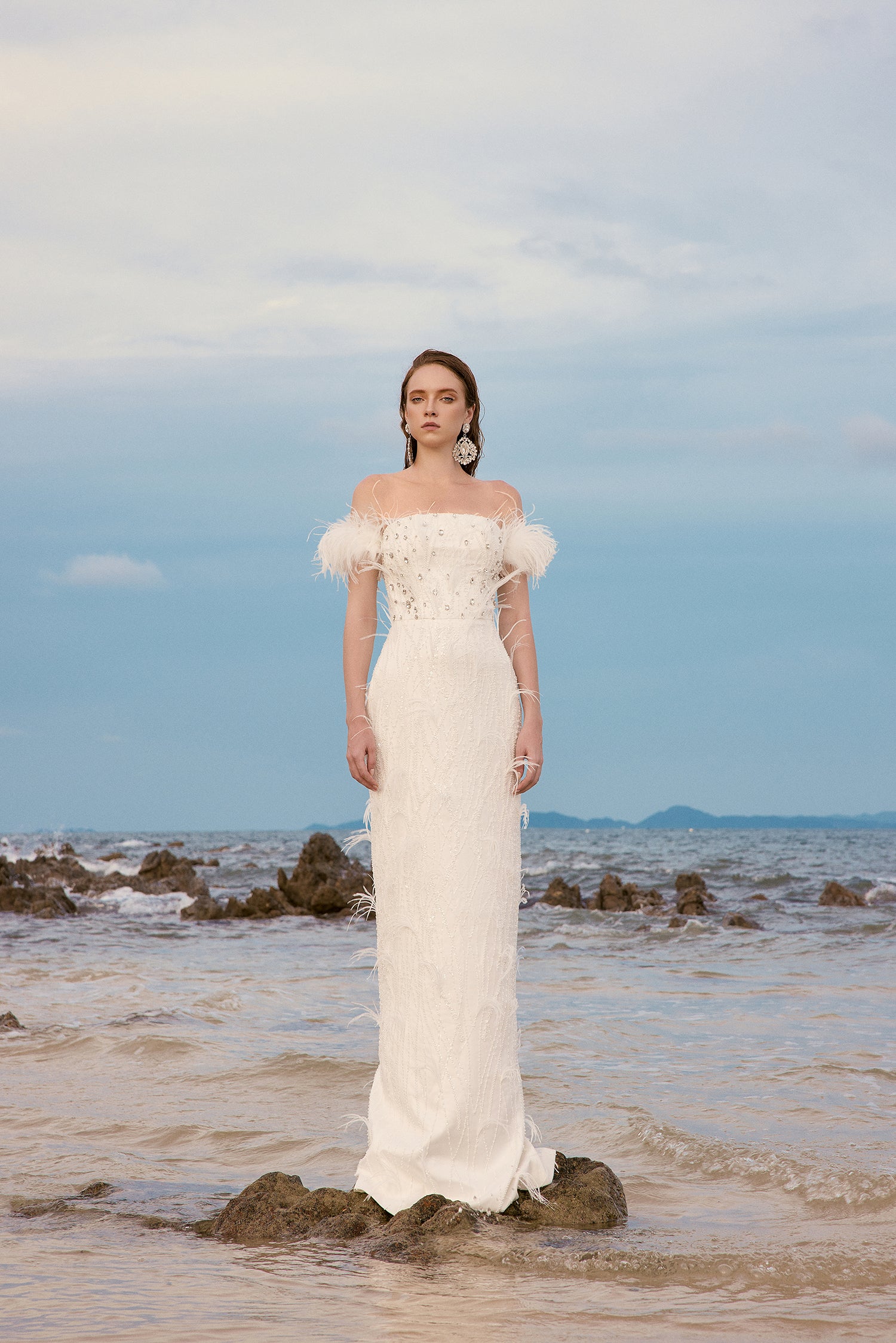 Jolie crystal lace feather dress