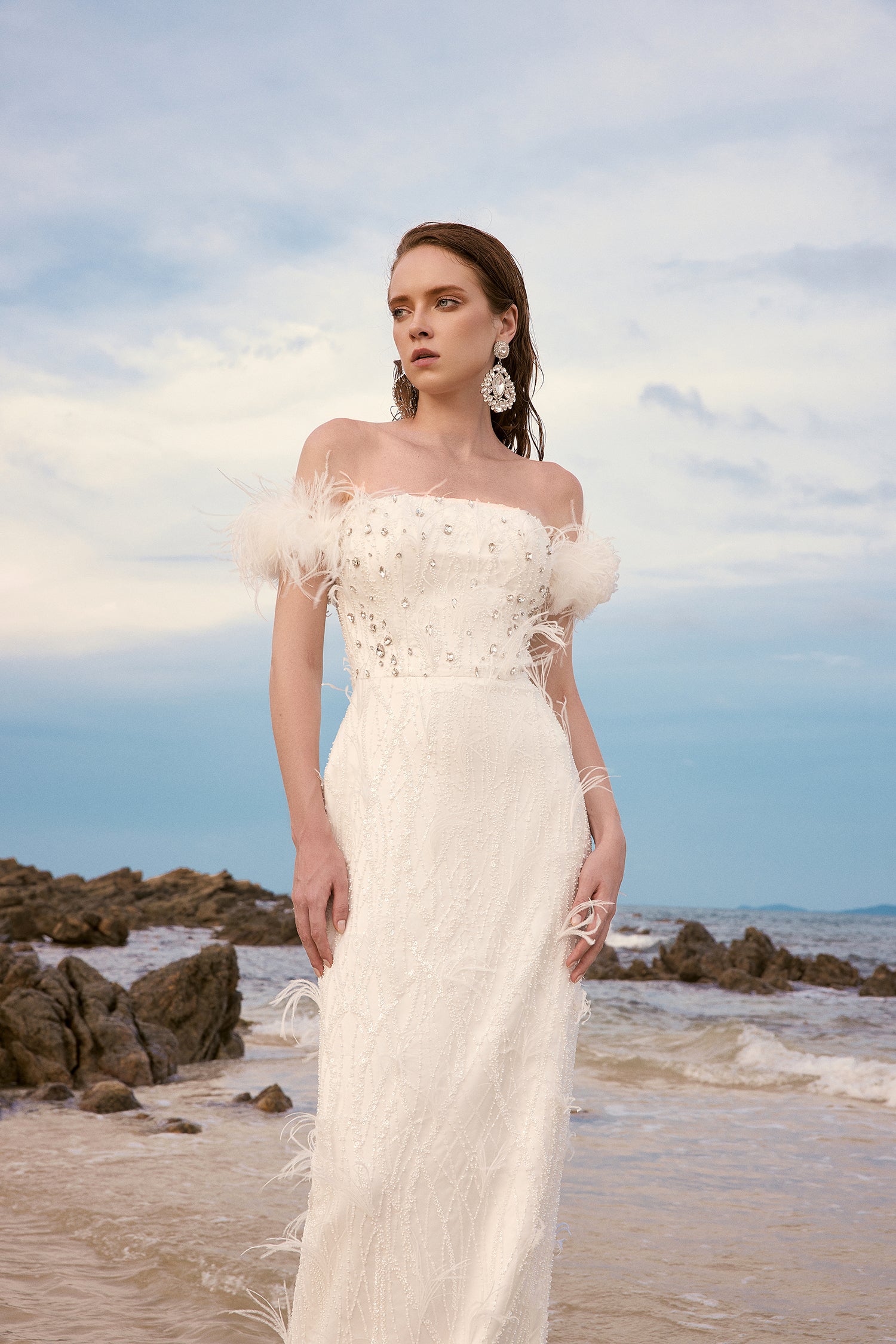 Jolie crystal lace feather dress