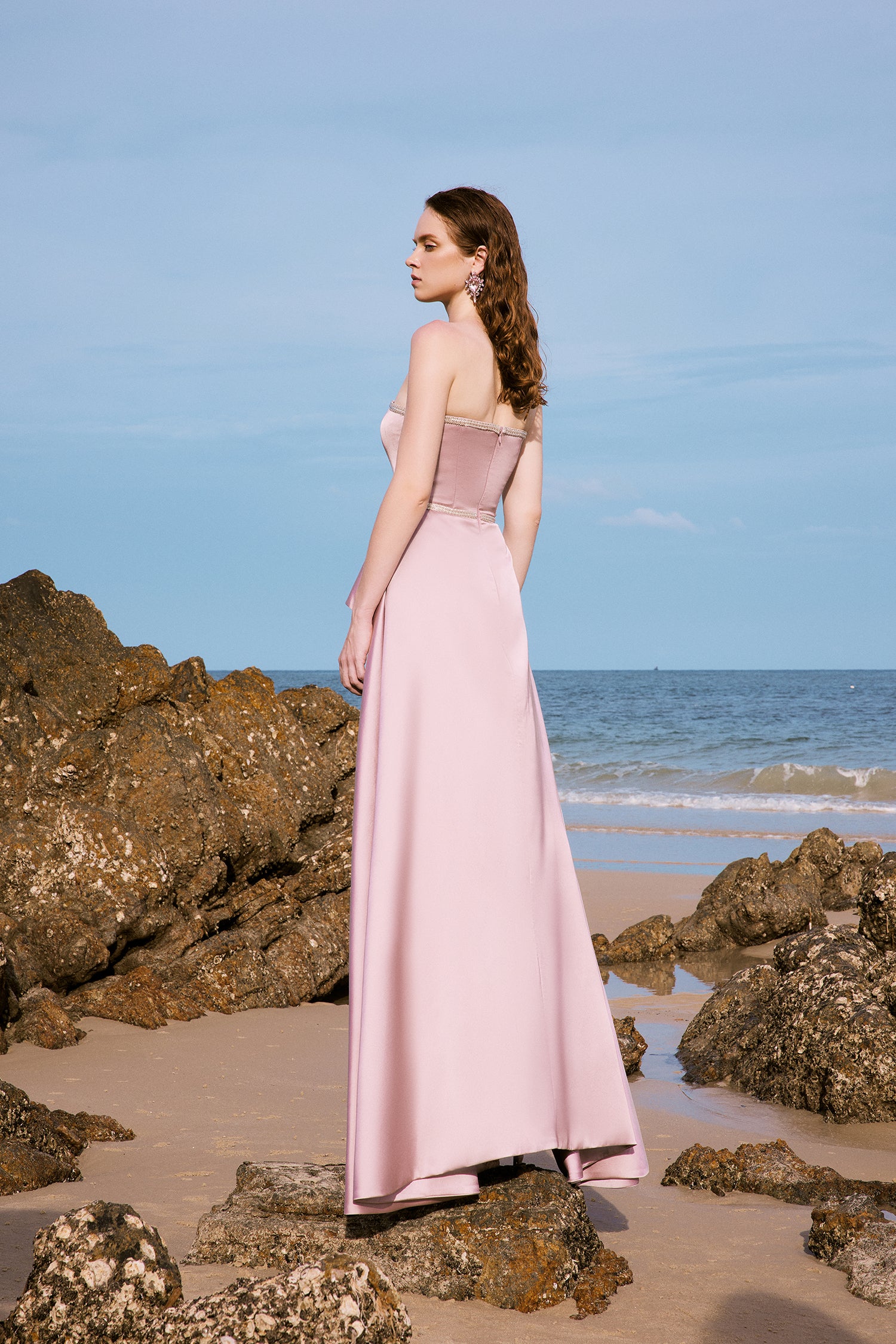 Elizabeth silk satin mixed crystal lace dress