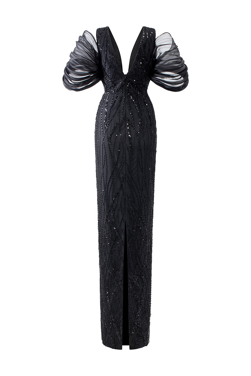 Isabella crystal lace V neckline dress