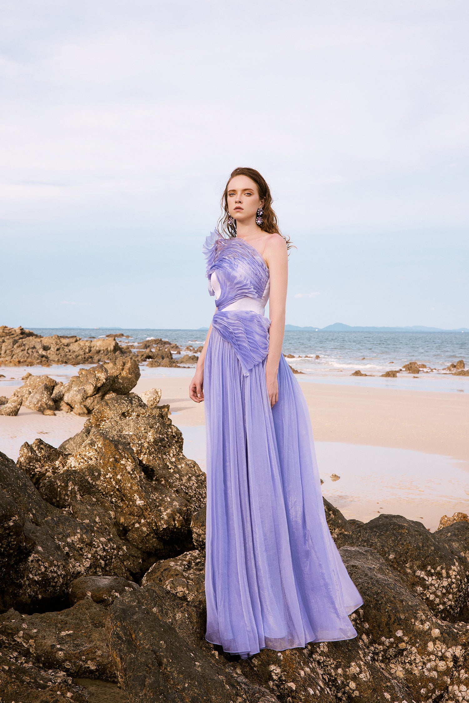 Vivian shiny silk Coral dress