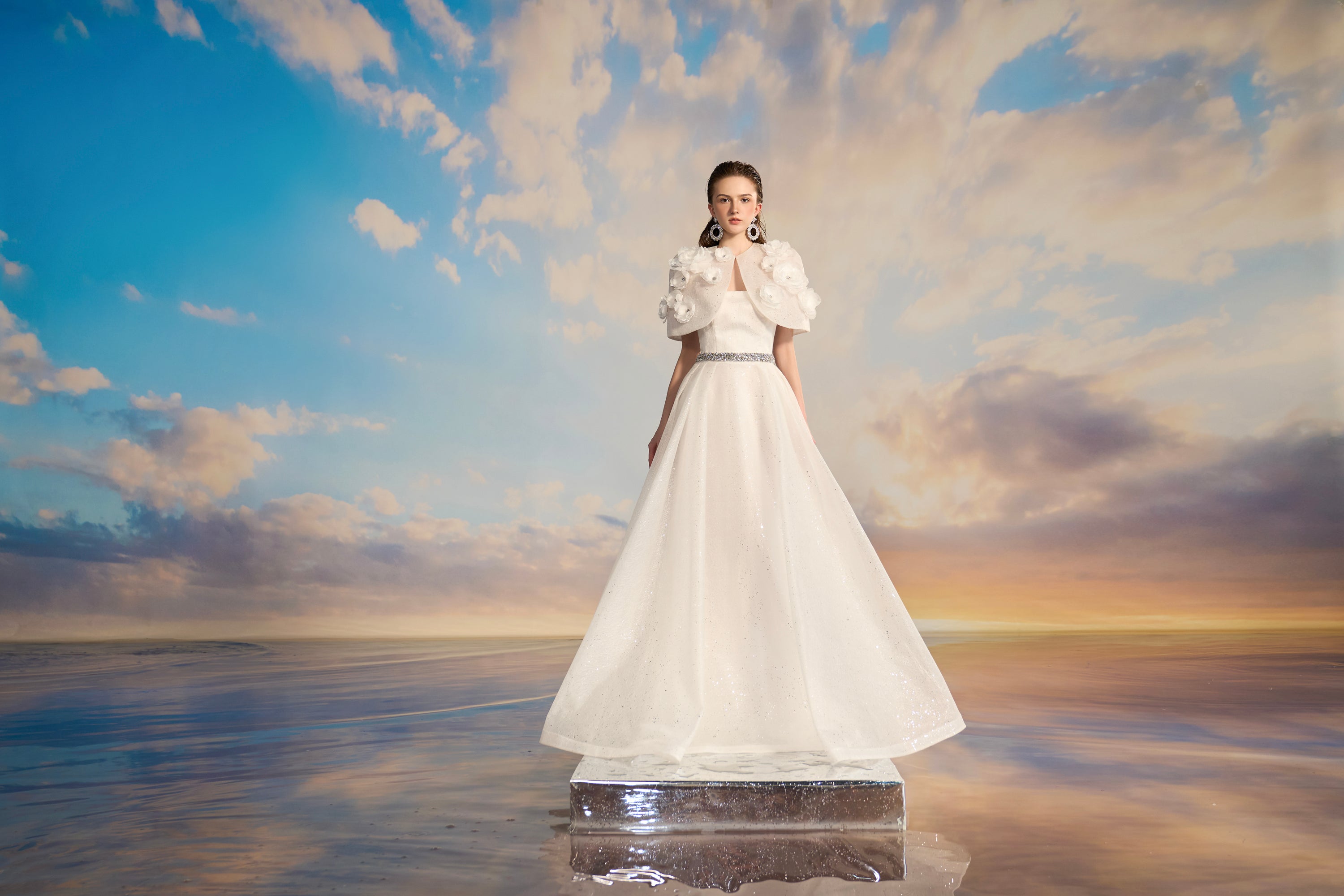 Hilary Tulle flared dress with cape