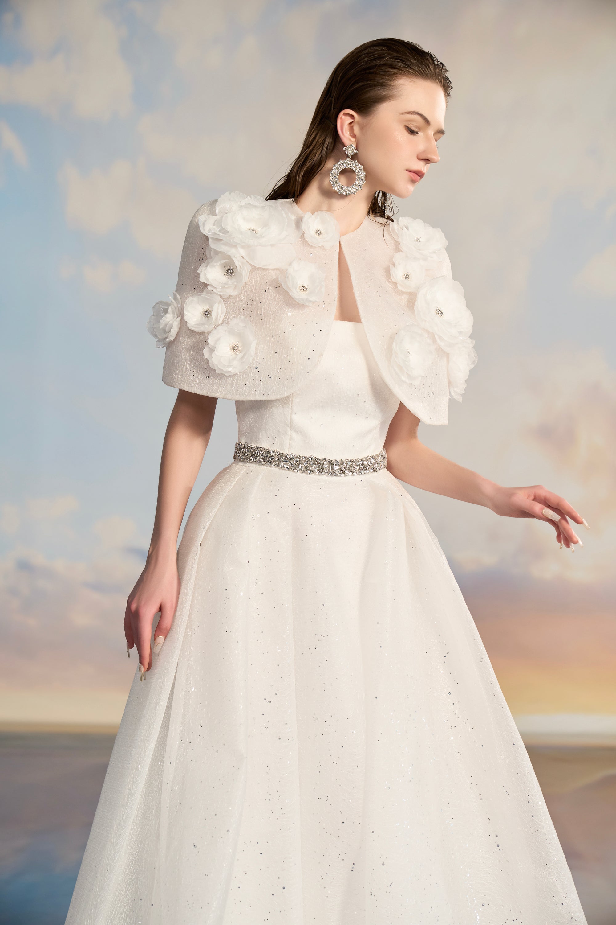 Hilary Tulle flared dress with cape