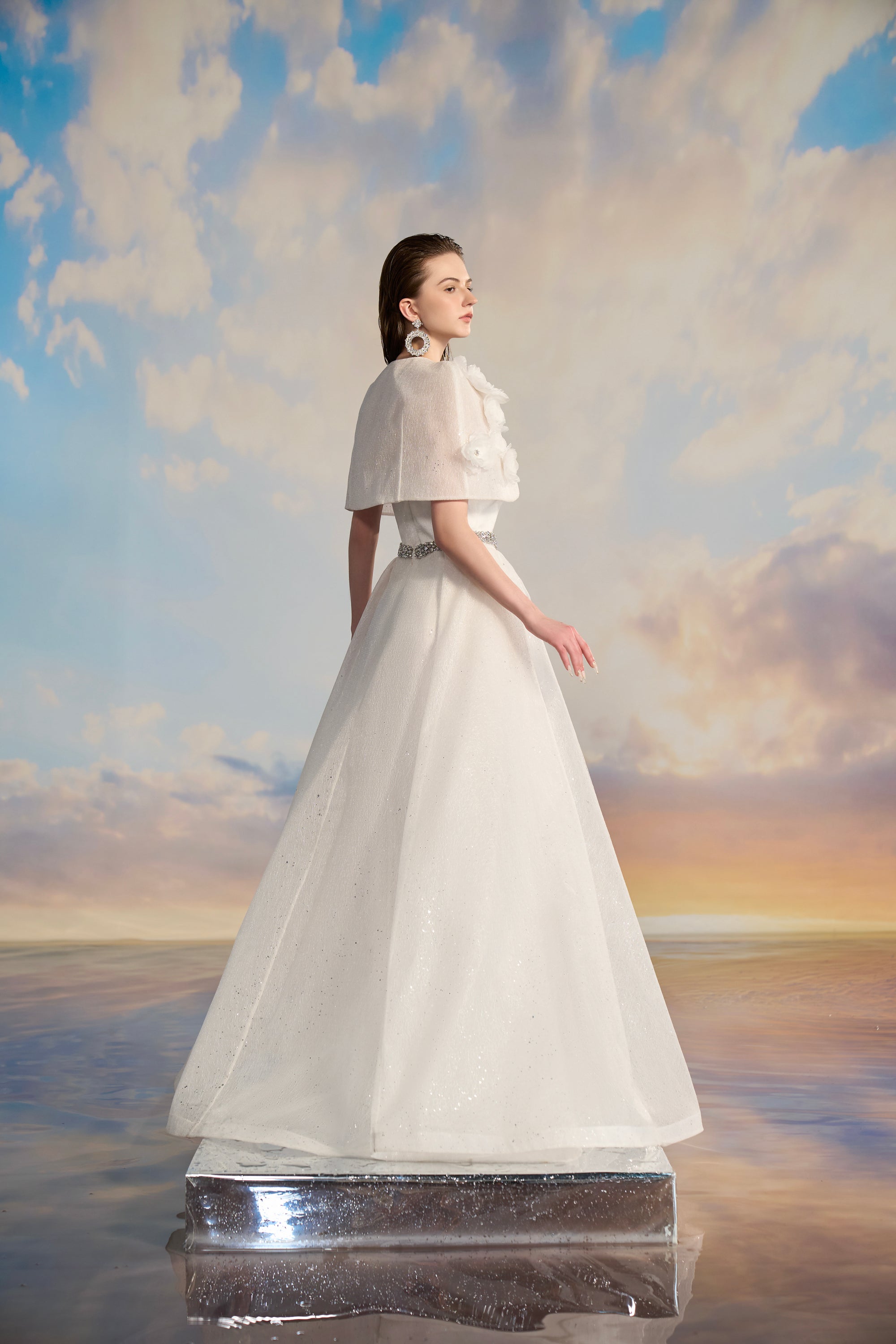 Hilary Tulle flared dress with cape