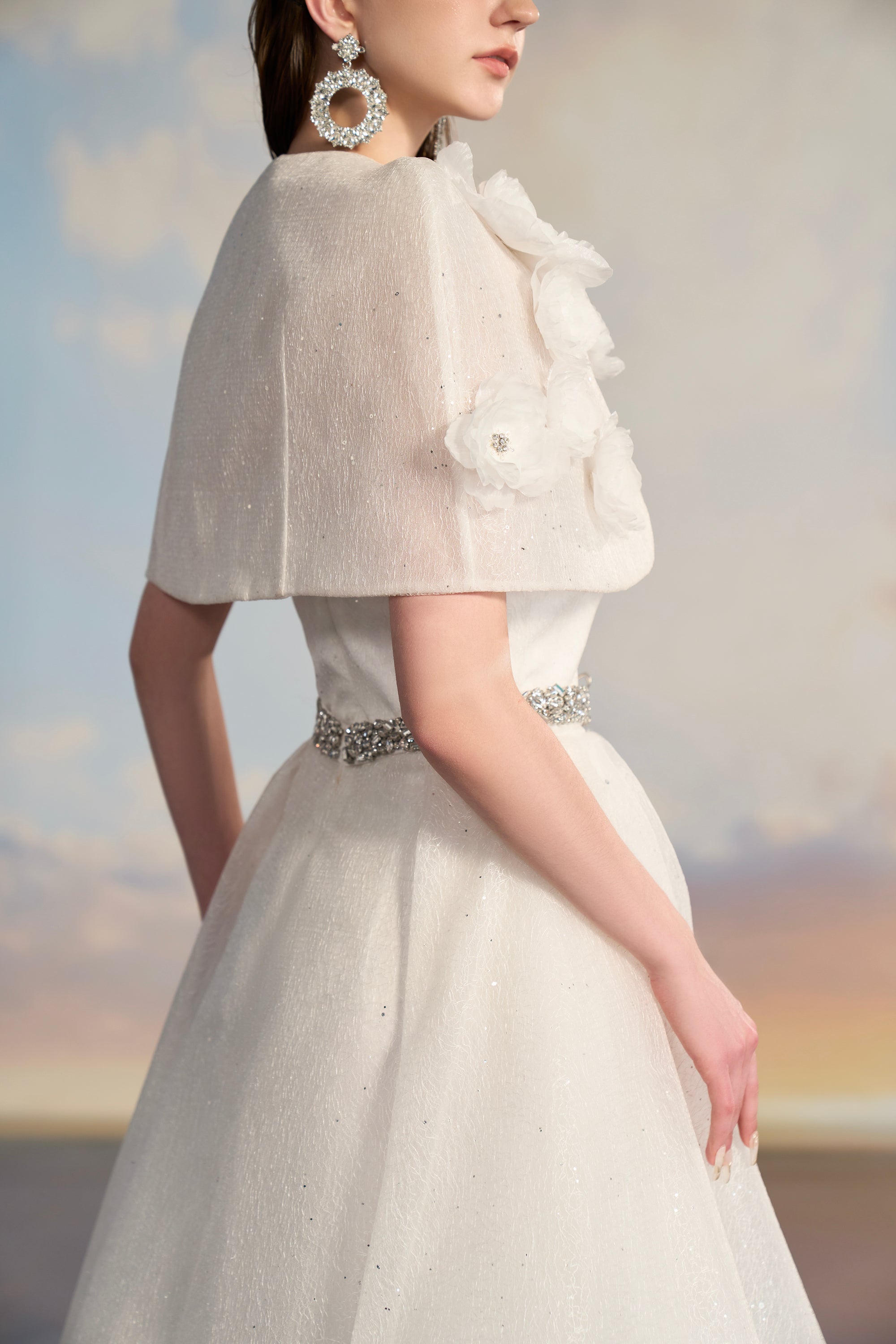 Hilary Tulle flared dress with cape