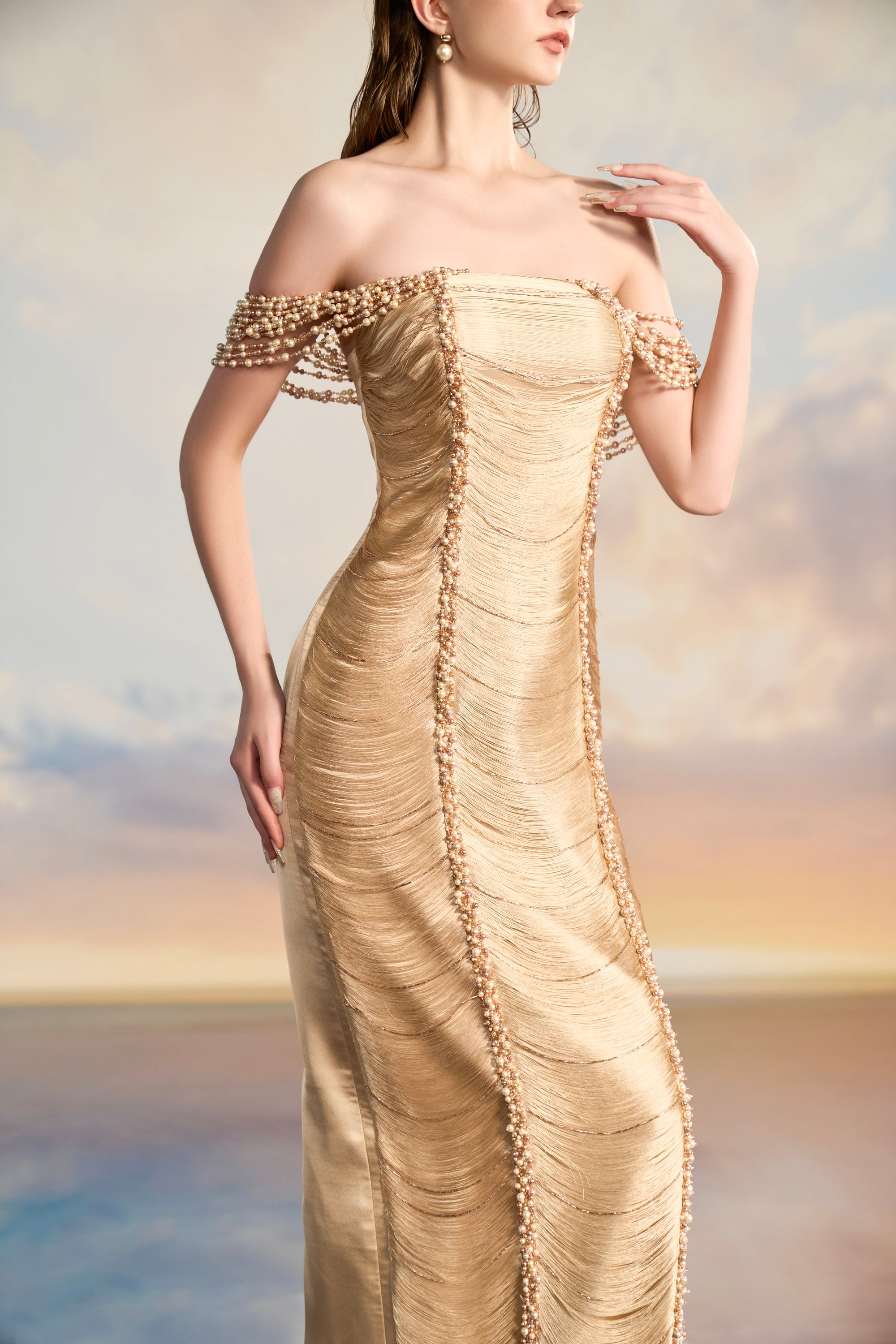 Amanda Silk satin flow pearl dress