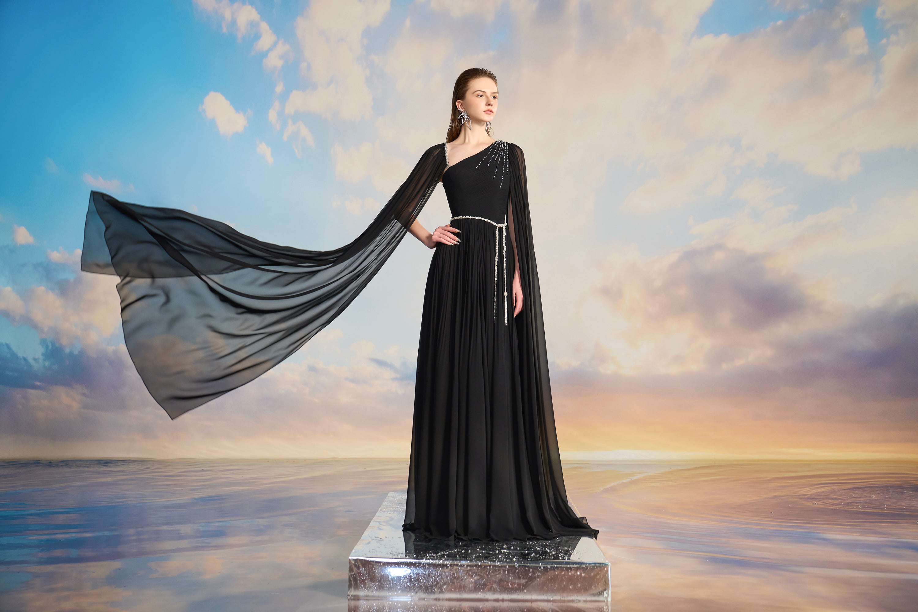 Xavia Chiffon pleated dress