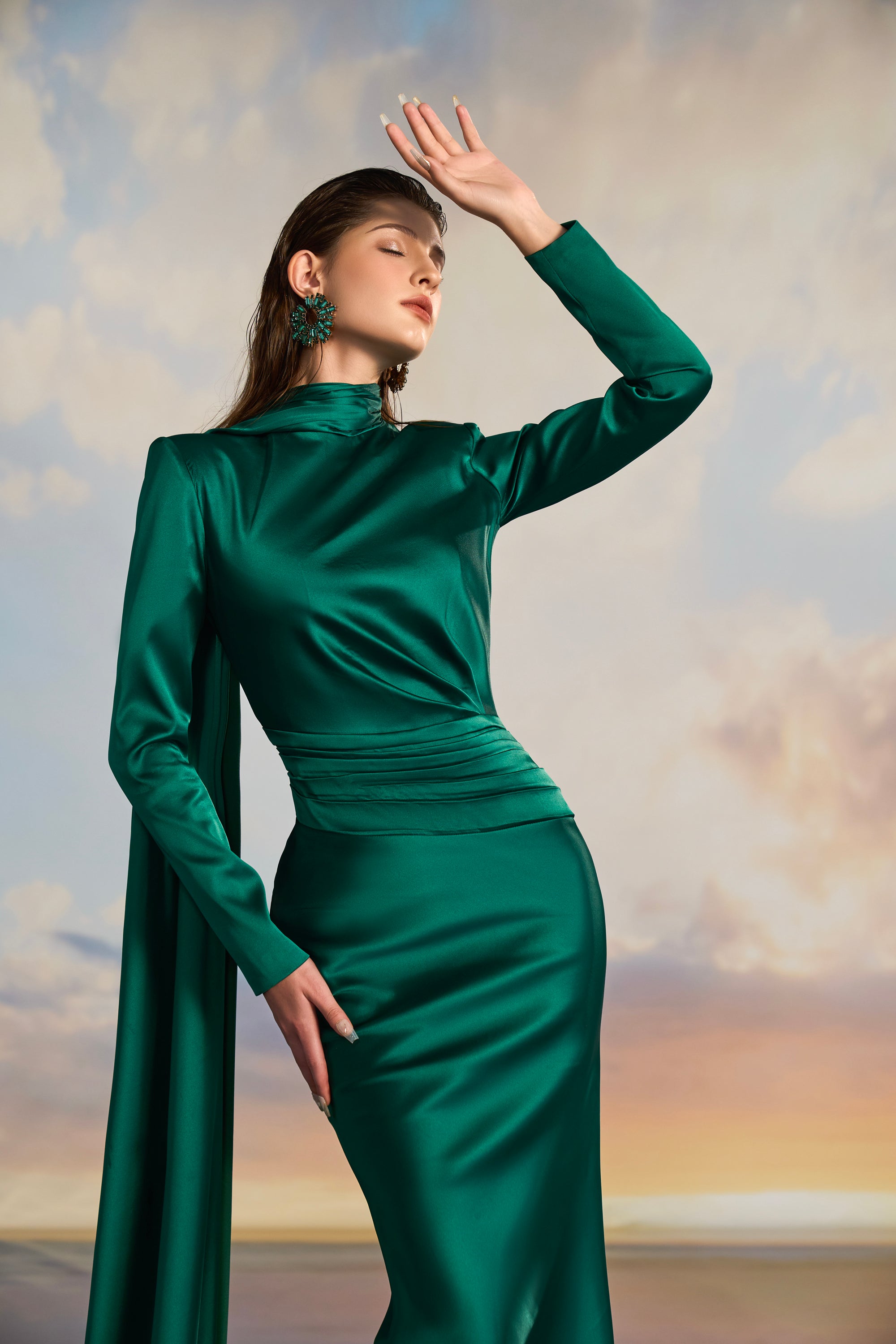 Kaylin Silk satin Fishtail dress