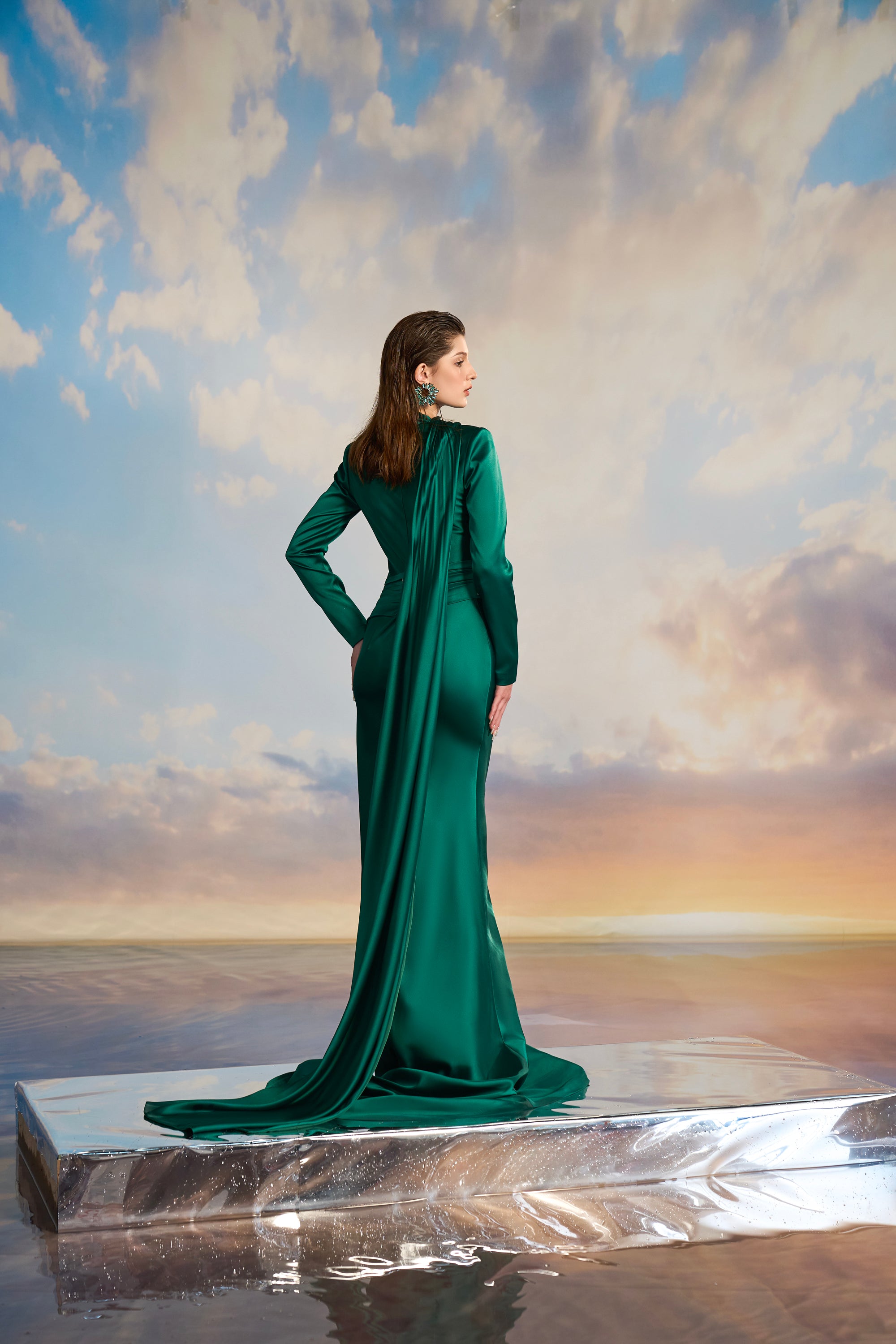 Kaylin Silk satin Fishtail dress