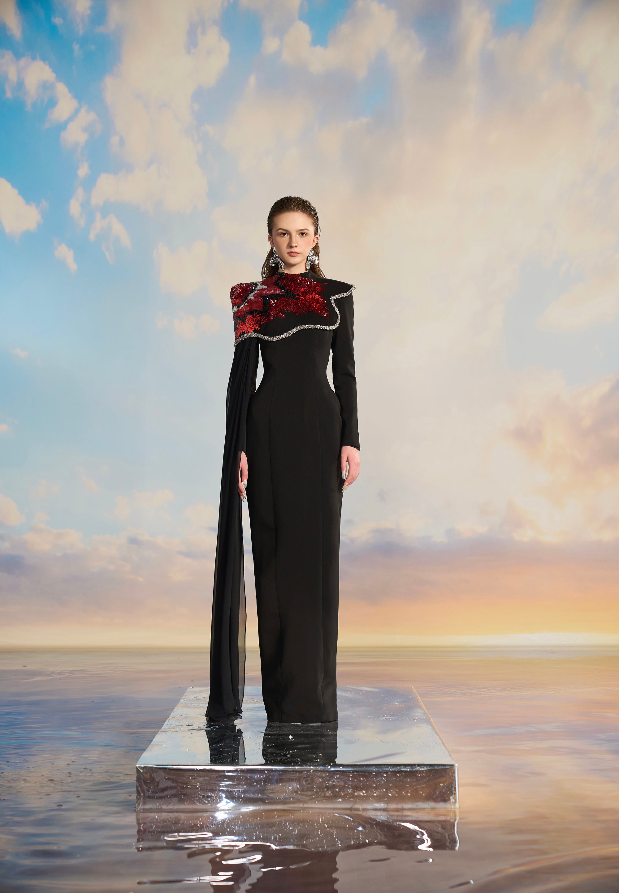 Keisha Crepe bodycon dress with cape