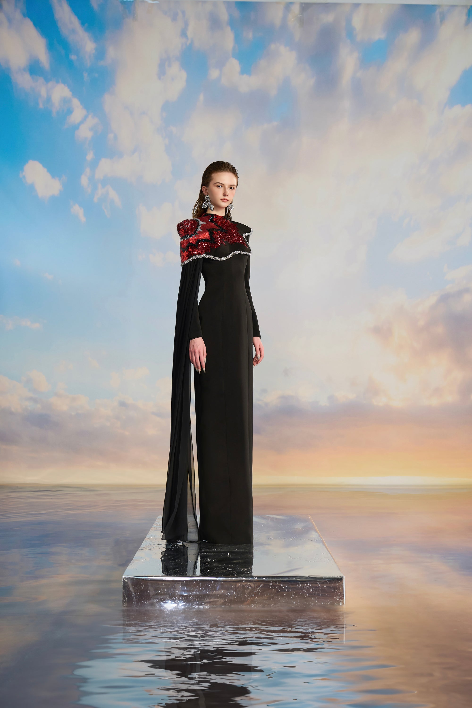 Keisha Crepe bodycon dress with cape