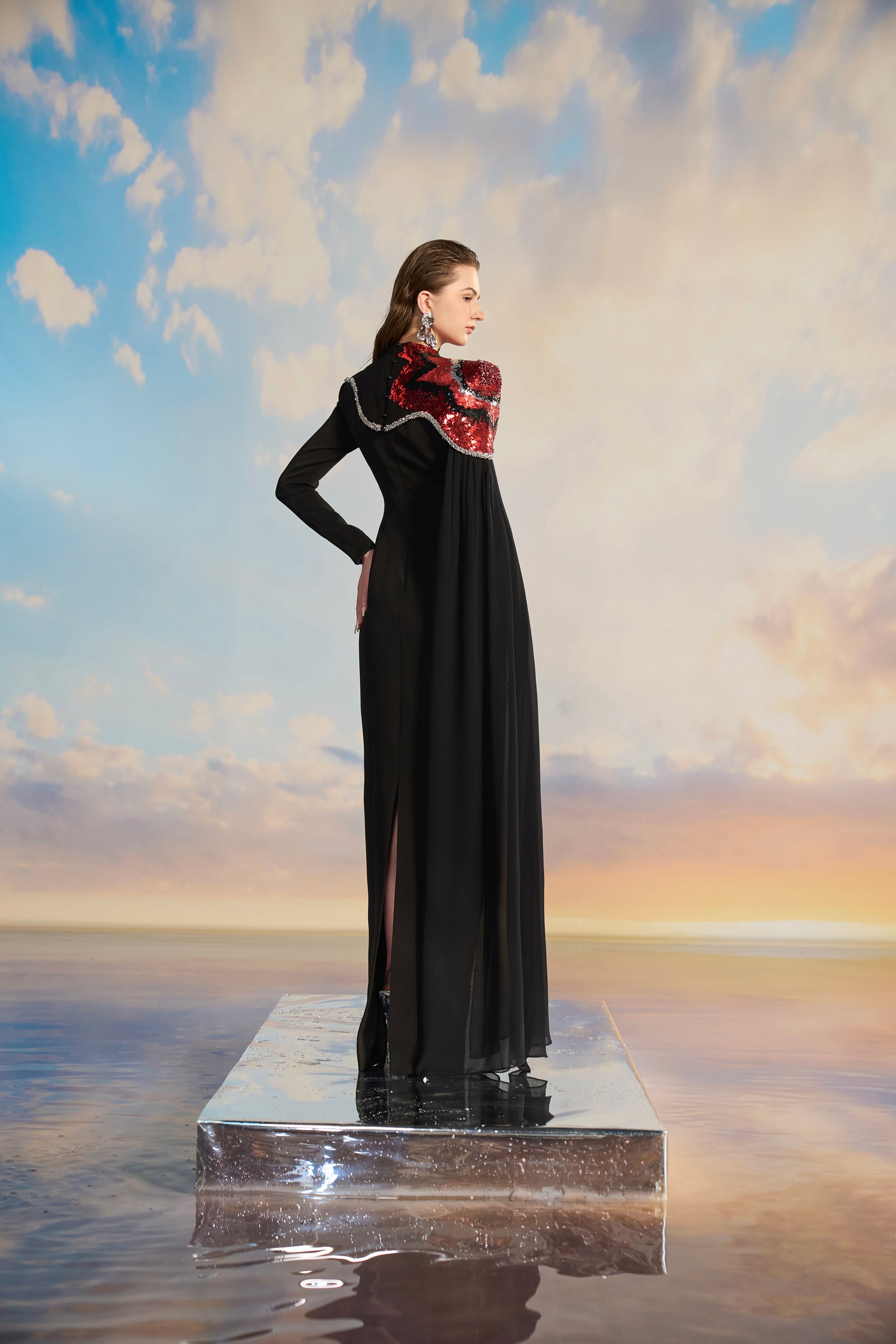 Keisha Crepe bodycon dress with cape