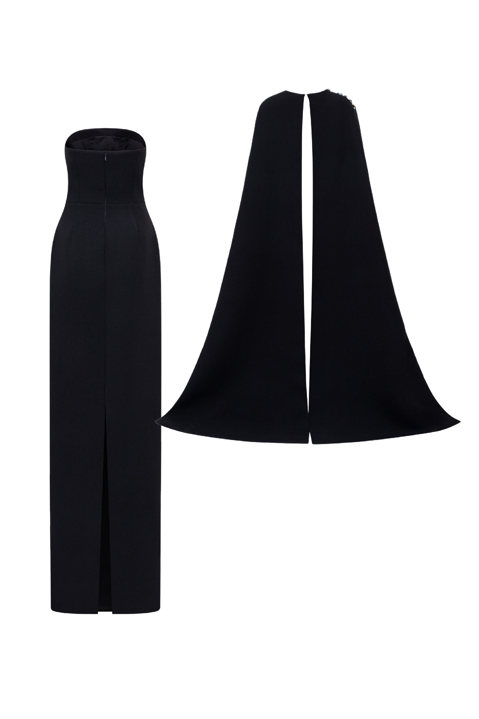 Calliope Crepe bodycon dress with cape