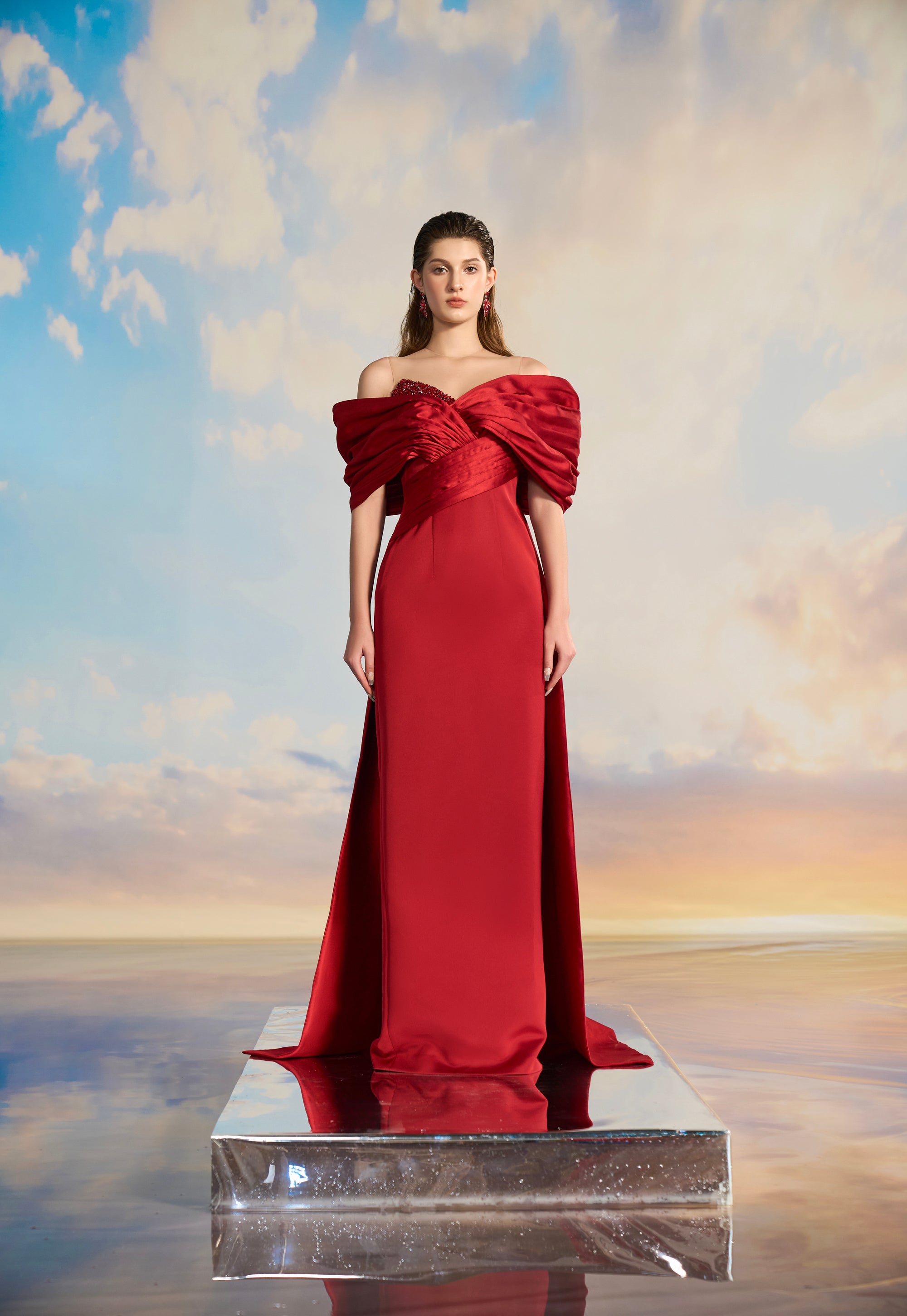 Jennie Royal Taffeta off shoulder dress
