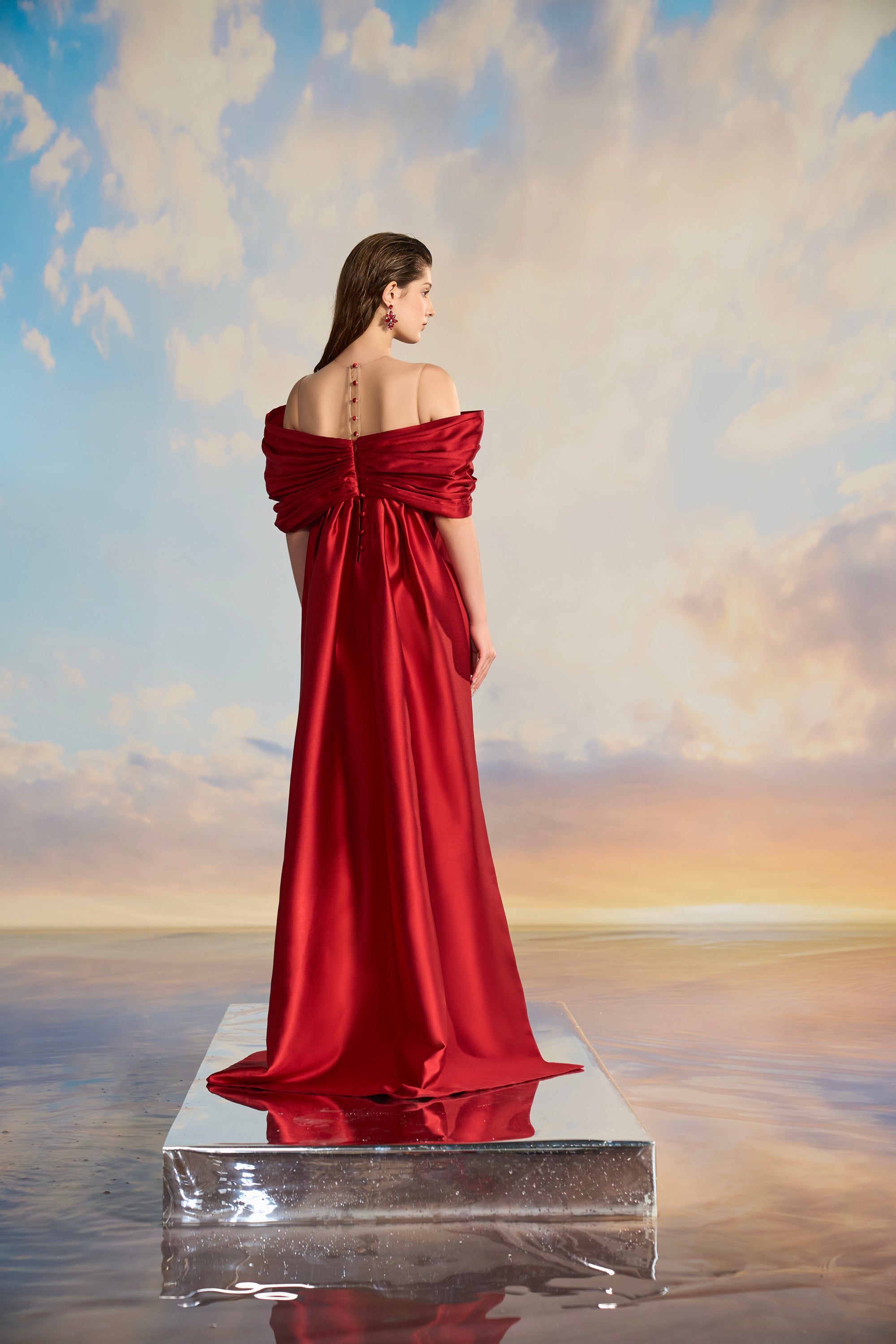 Jennie Royal Taffeta off shoulder dress