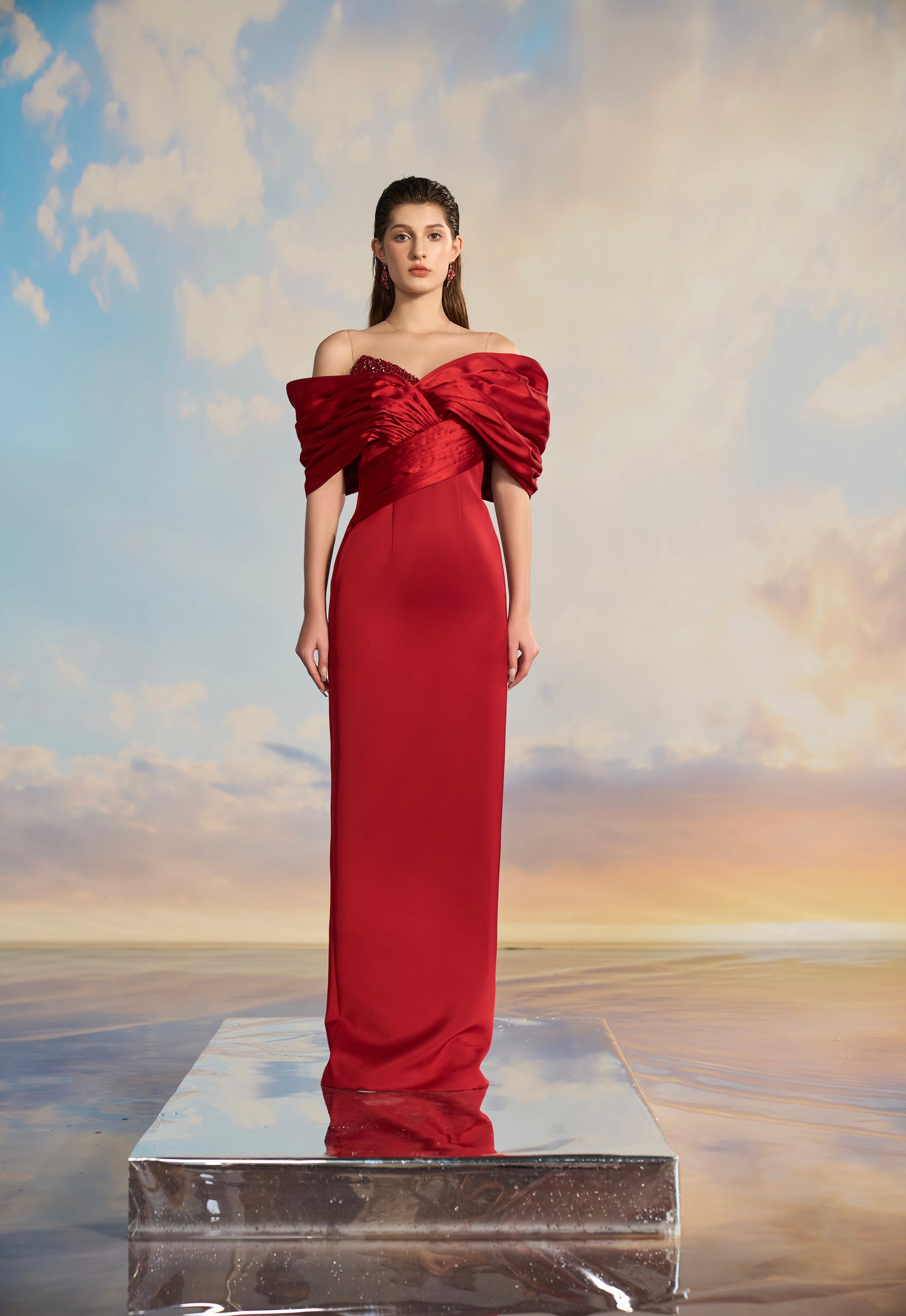 Jennie Royal Taffeta off shoulder dress