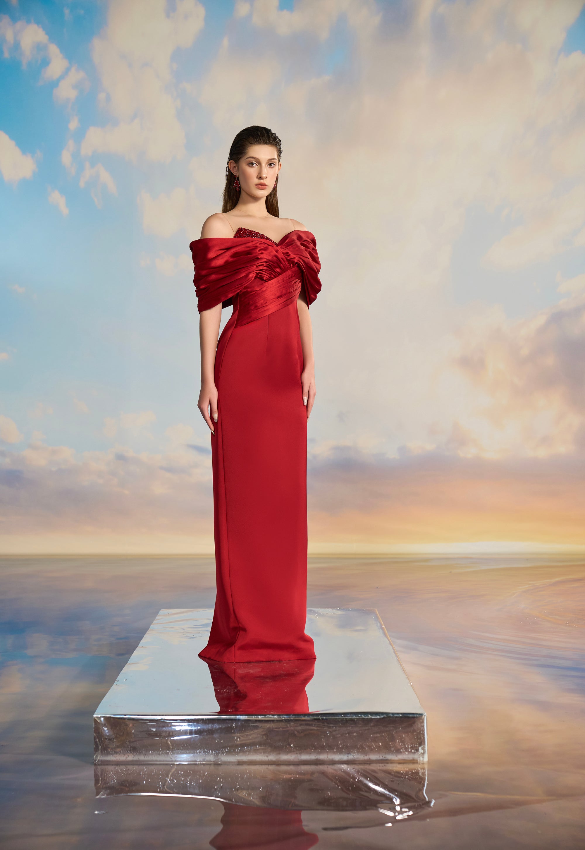 Jennie Royal Taffeta off shoulder dress