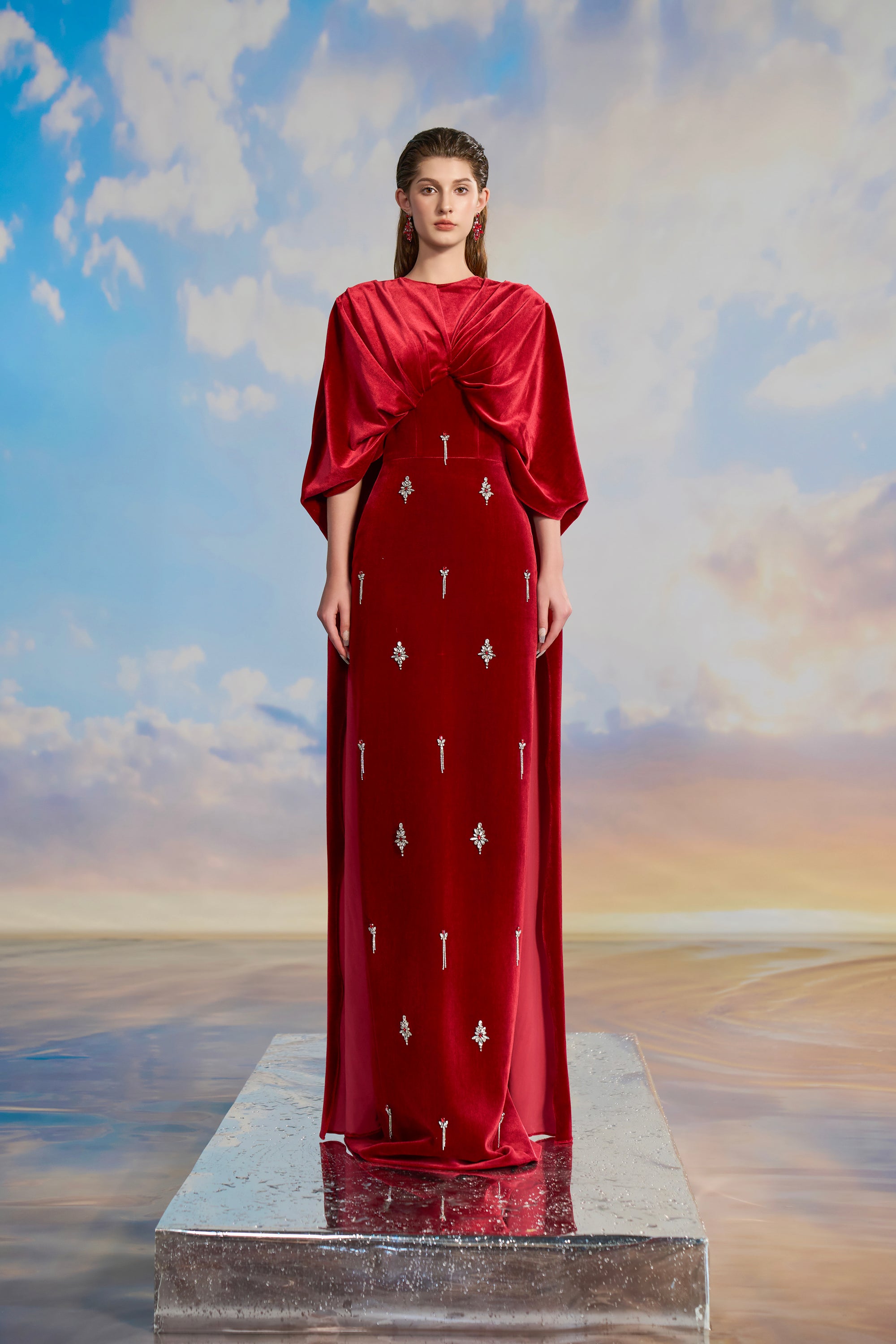 Catherine Velvet cape sleeve dress