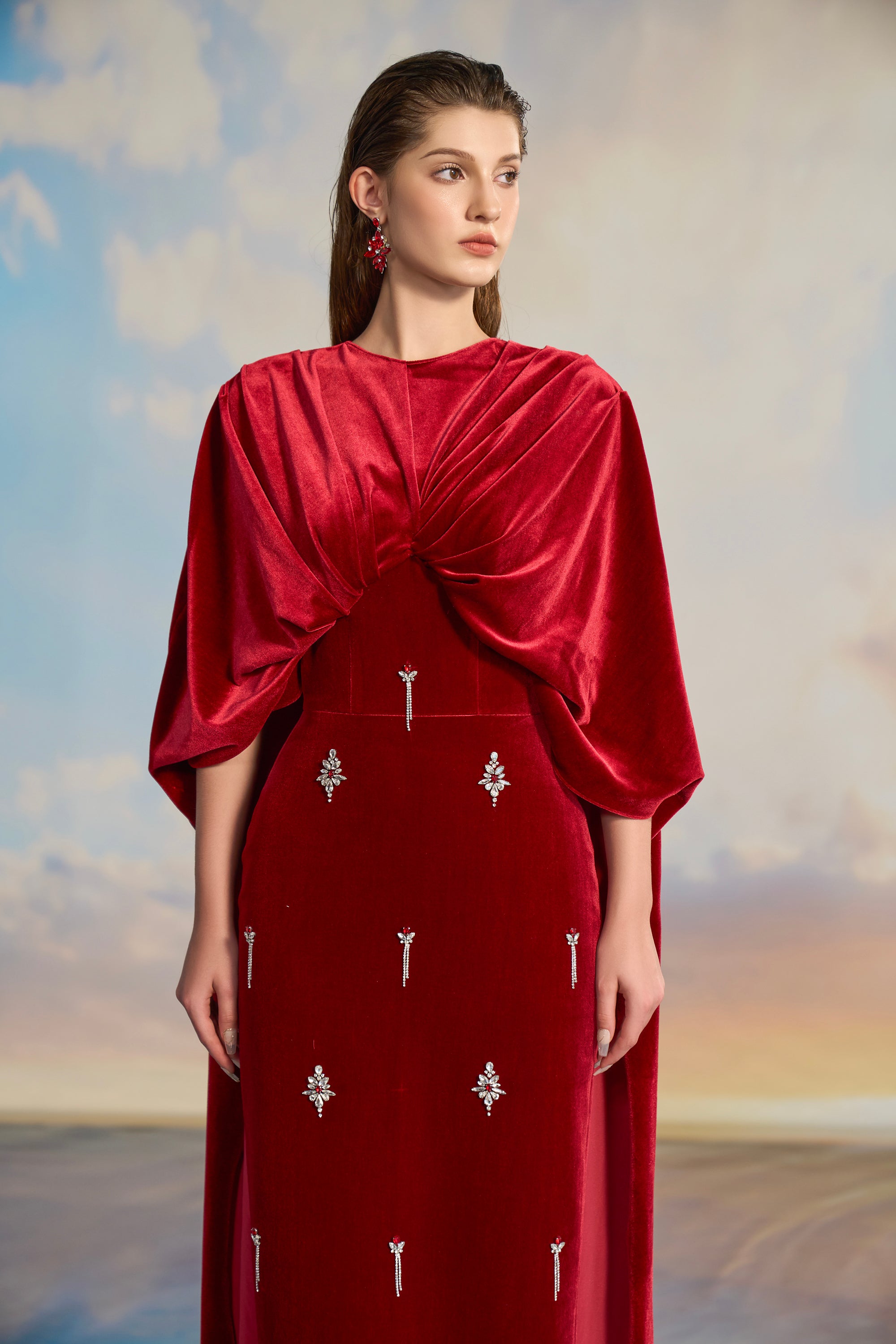 Catherine Velvet cape sleeve dress