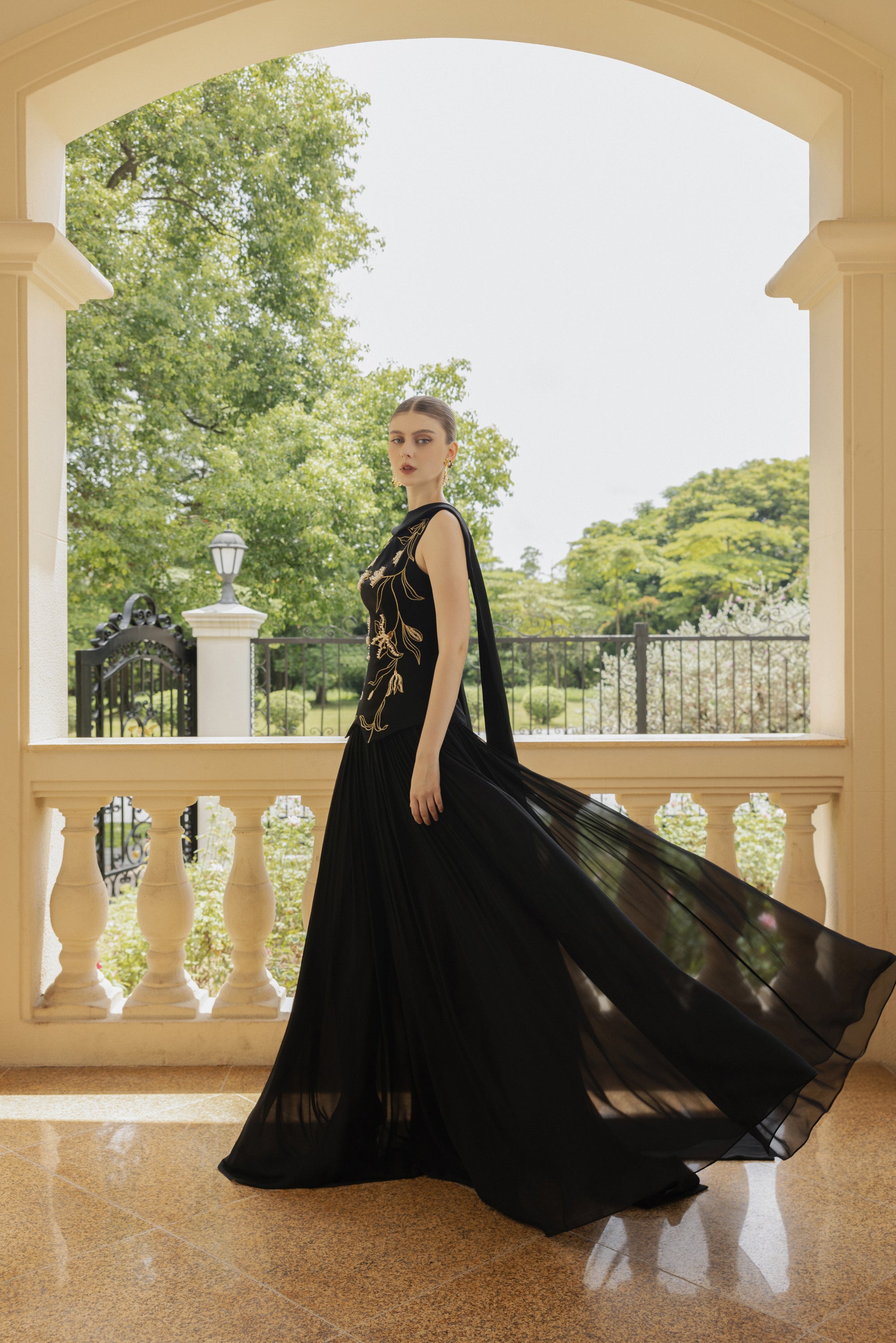 Ariane Crepe and Chiffon Dress