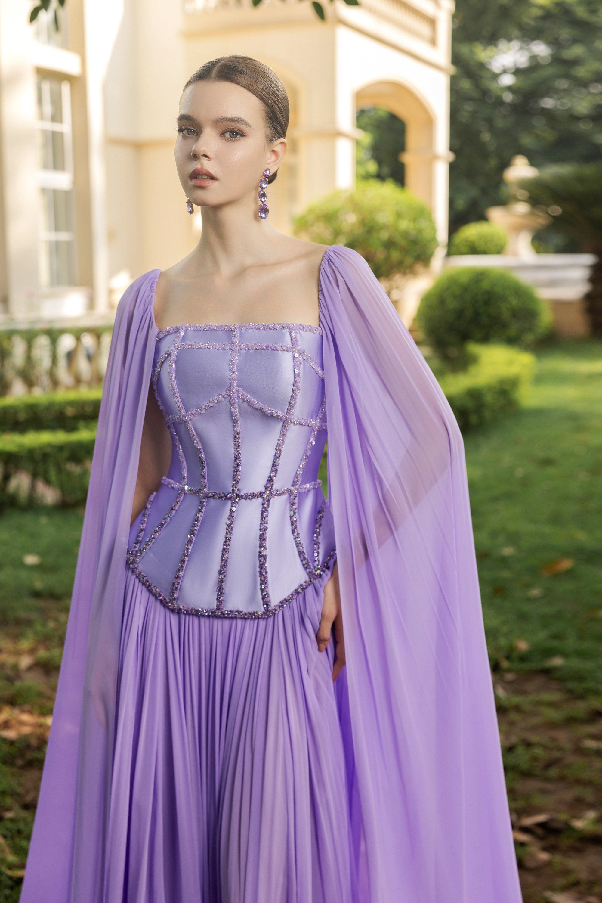 Eléonore Taffeta and Chiffon Dress