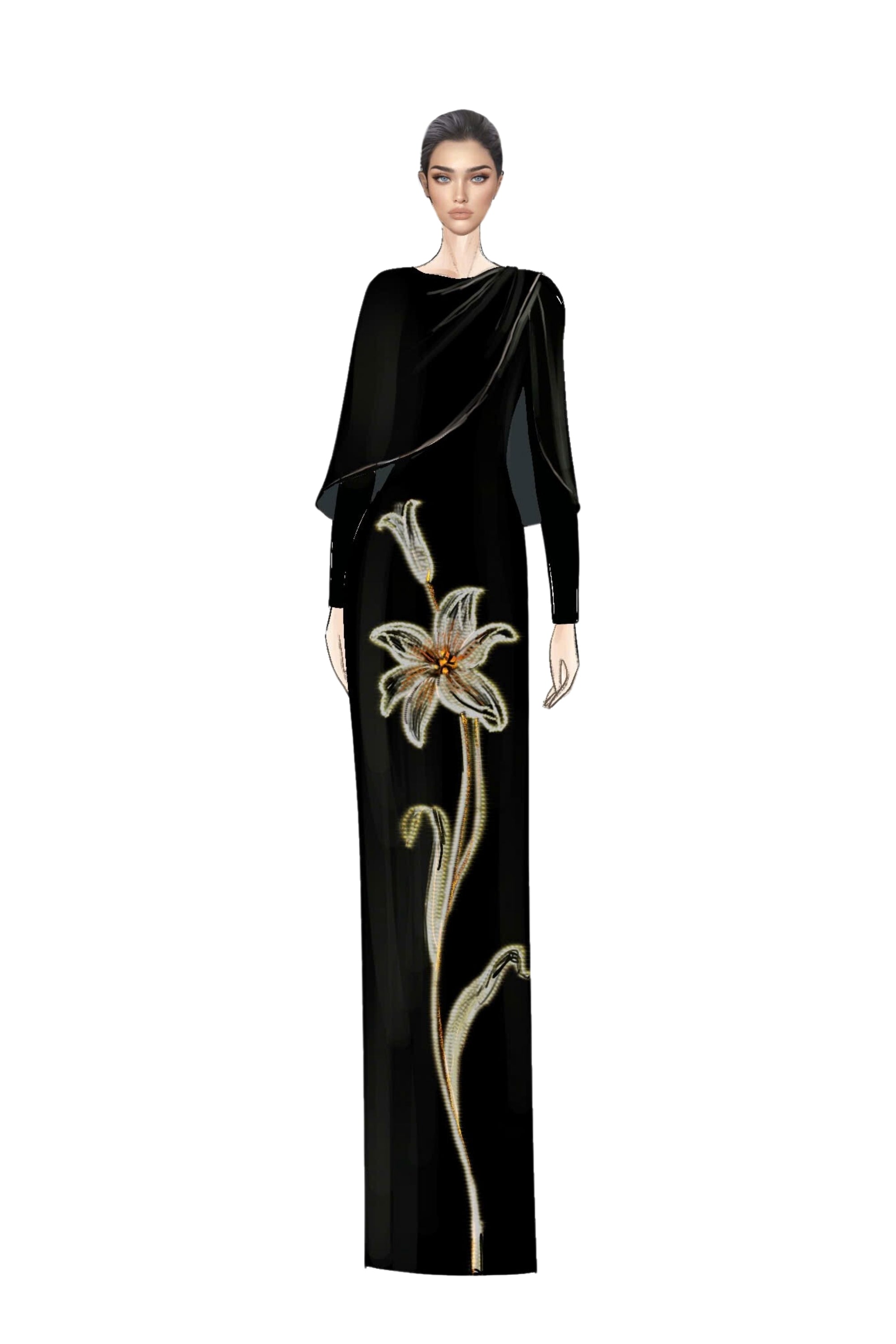 Rosalie Crepe Dress with louise crepe cape