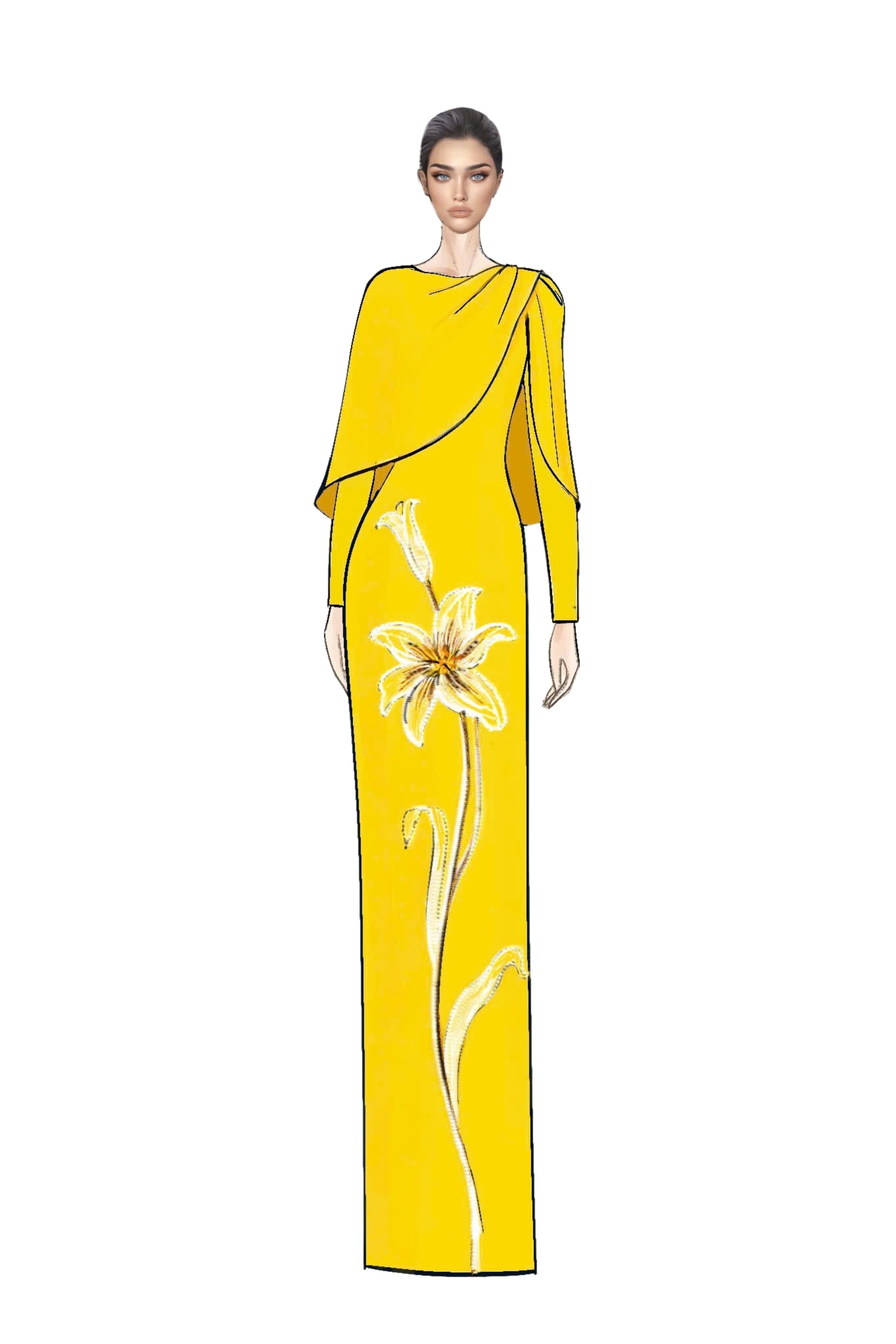 Rosalie Crepe Dress with louise crepe cape