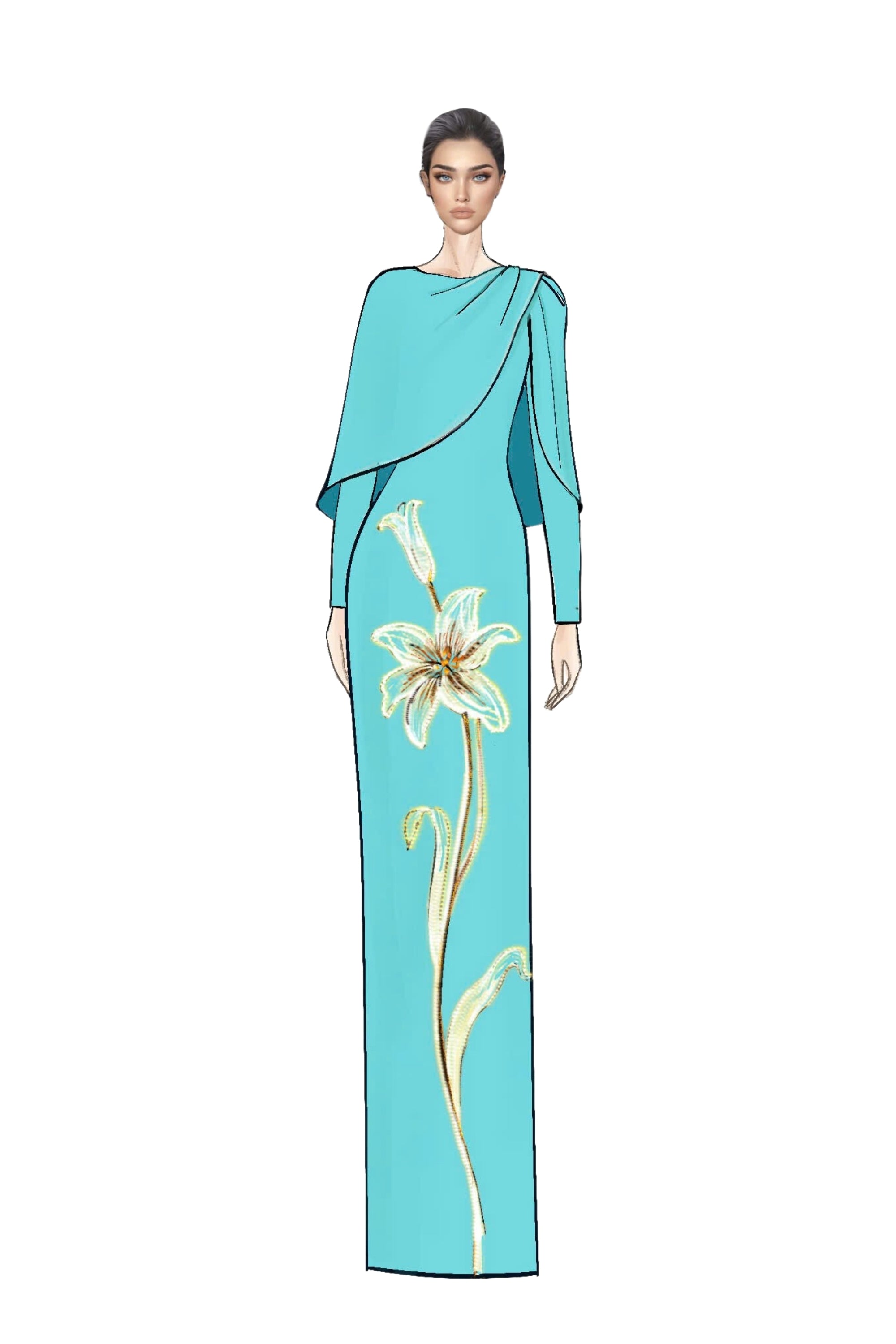 Rosalie Crepe Dress with louise crepe cape