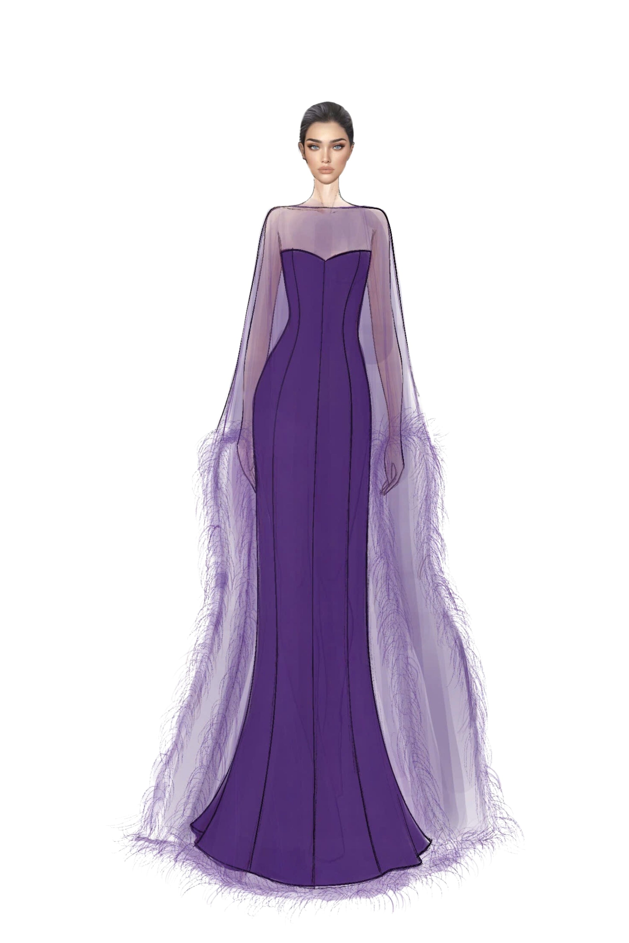 Hélène Crepe Dress with Laurence Tulle Cape