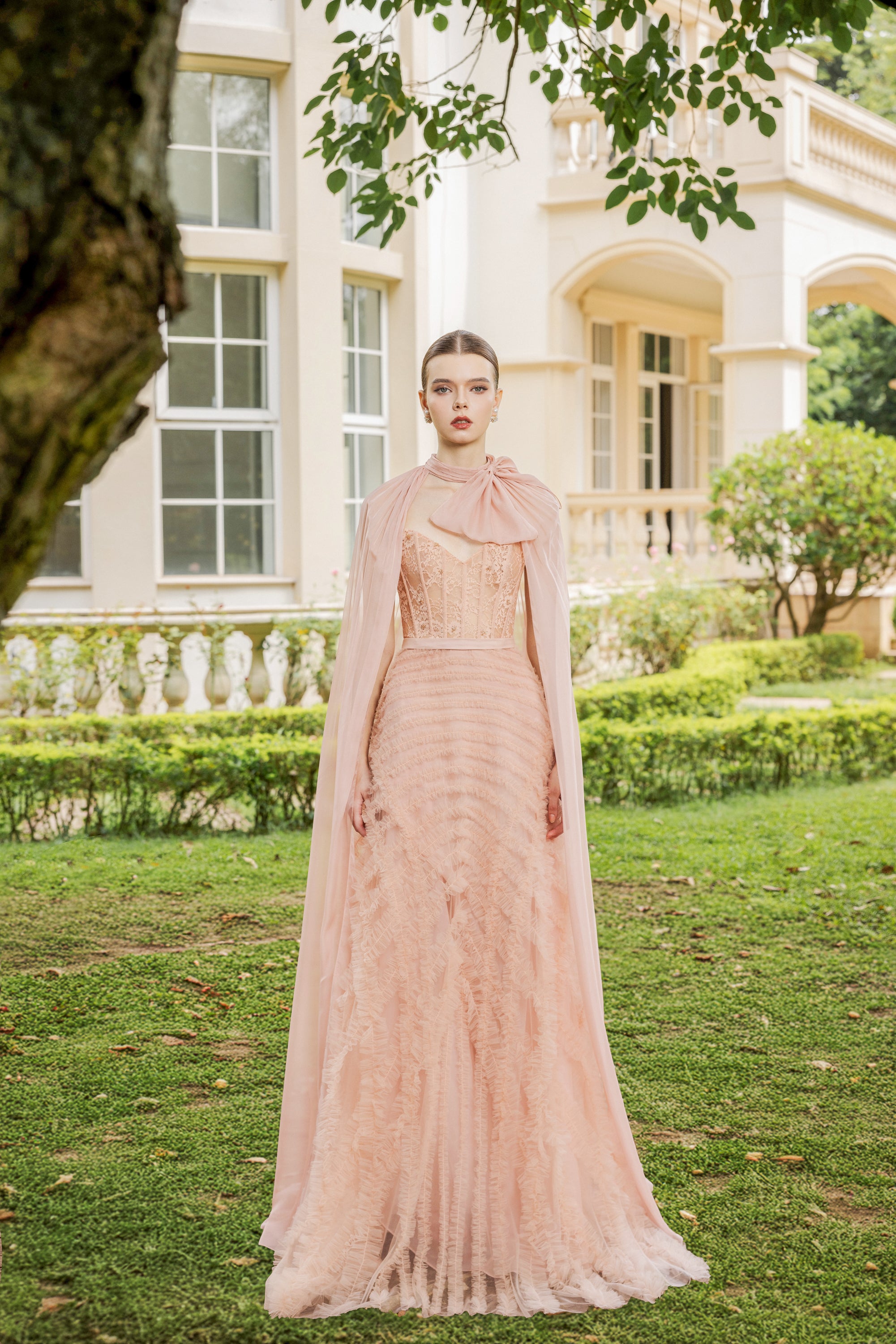 Cécile Tulle Dress with Marianne silk cape | 21SIX COUTURE
