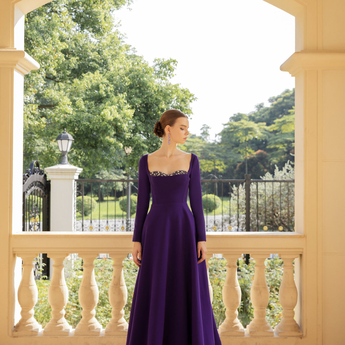 chinese dress ladies Crepe Georgette Dress with Draped Sleeves