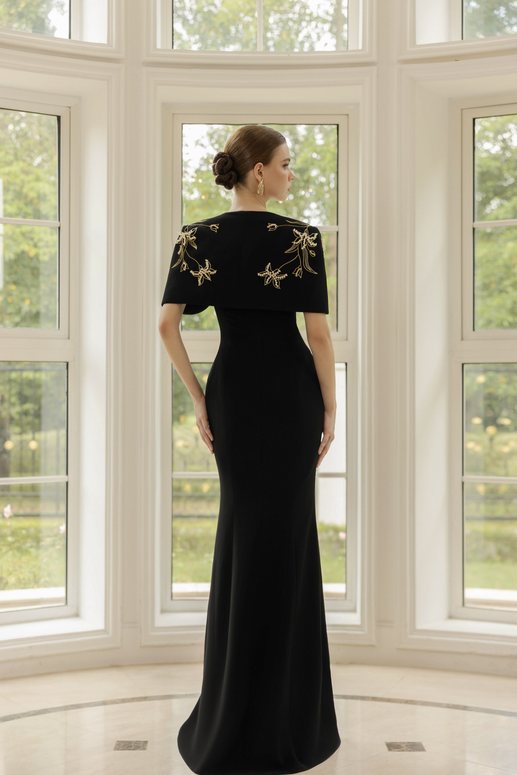 Isabelle Crepe Dress with Emmanuelle crepe cape