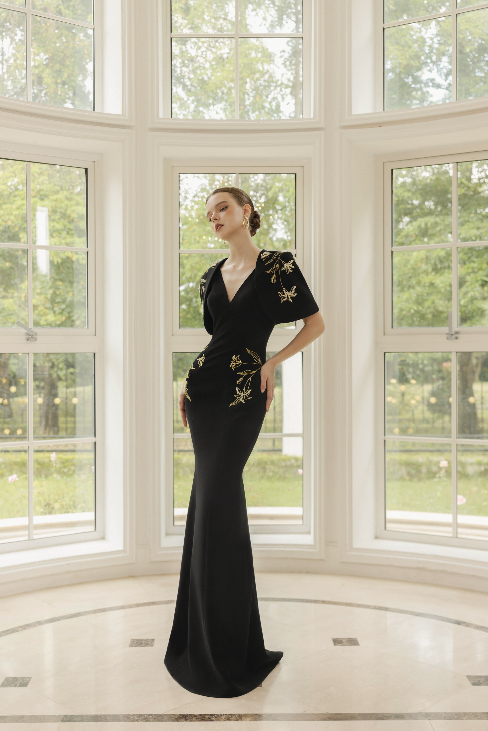 Isabelle Crepe Dress with Emmanuelle crepe cape