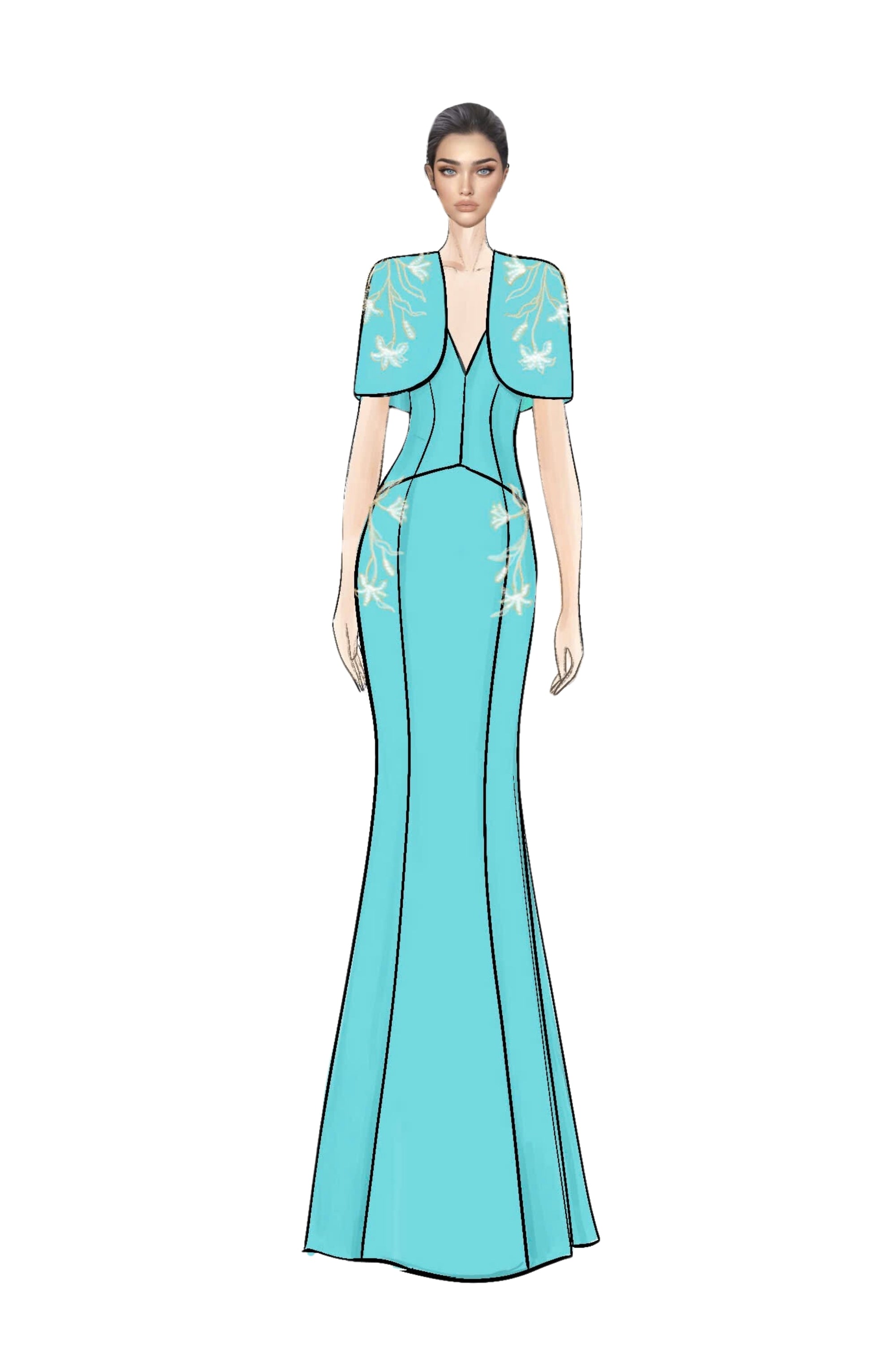 Isabelle Crepe Dress with Emmanuelle crepe cape