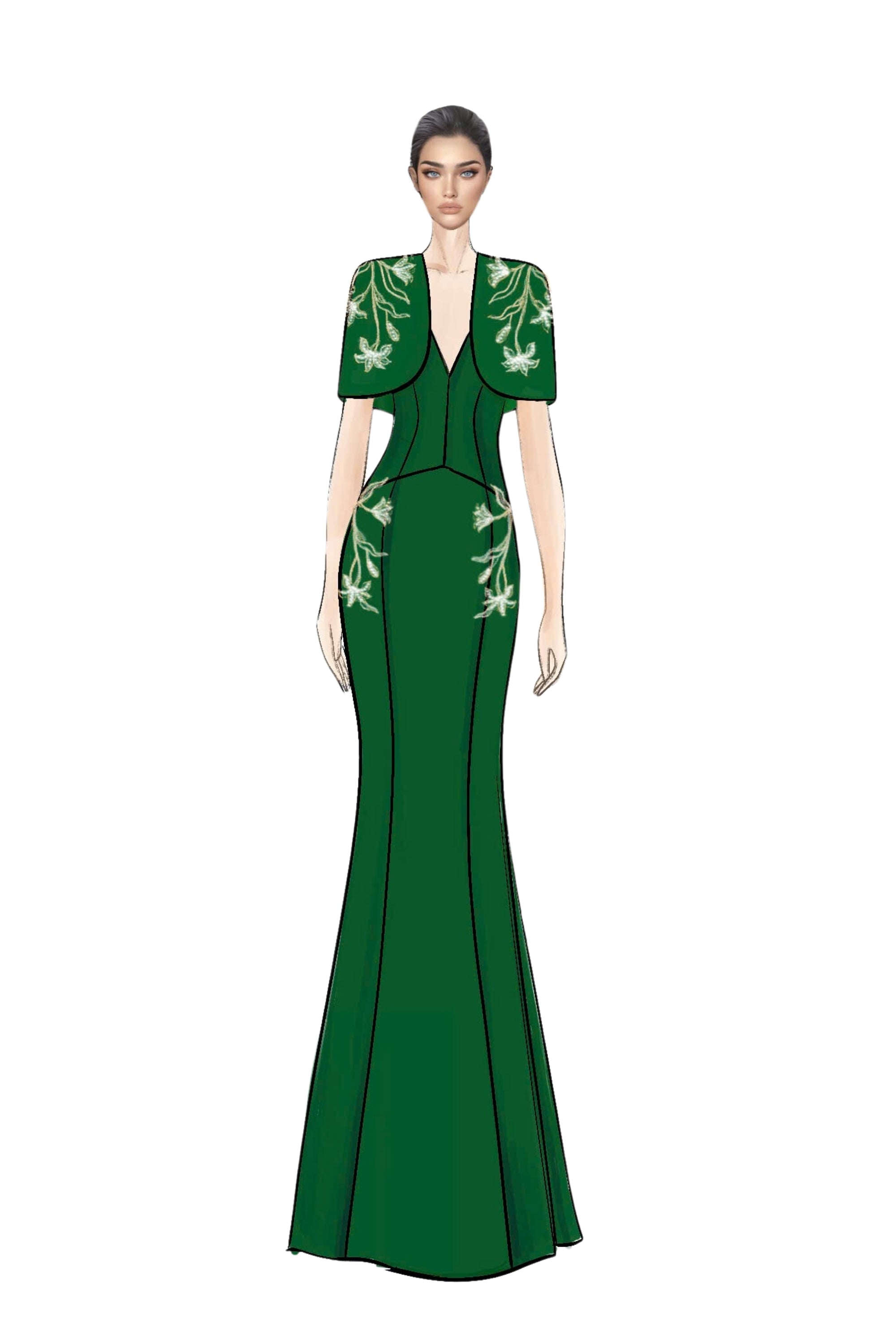 Isabelle Crepe Dress with Emmanuelle crepe cape