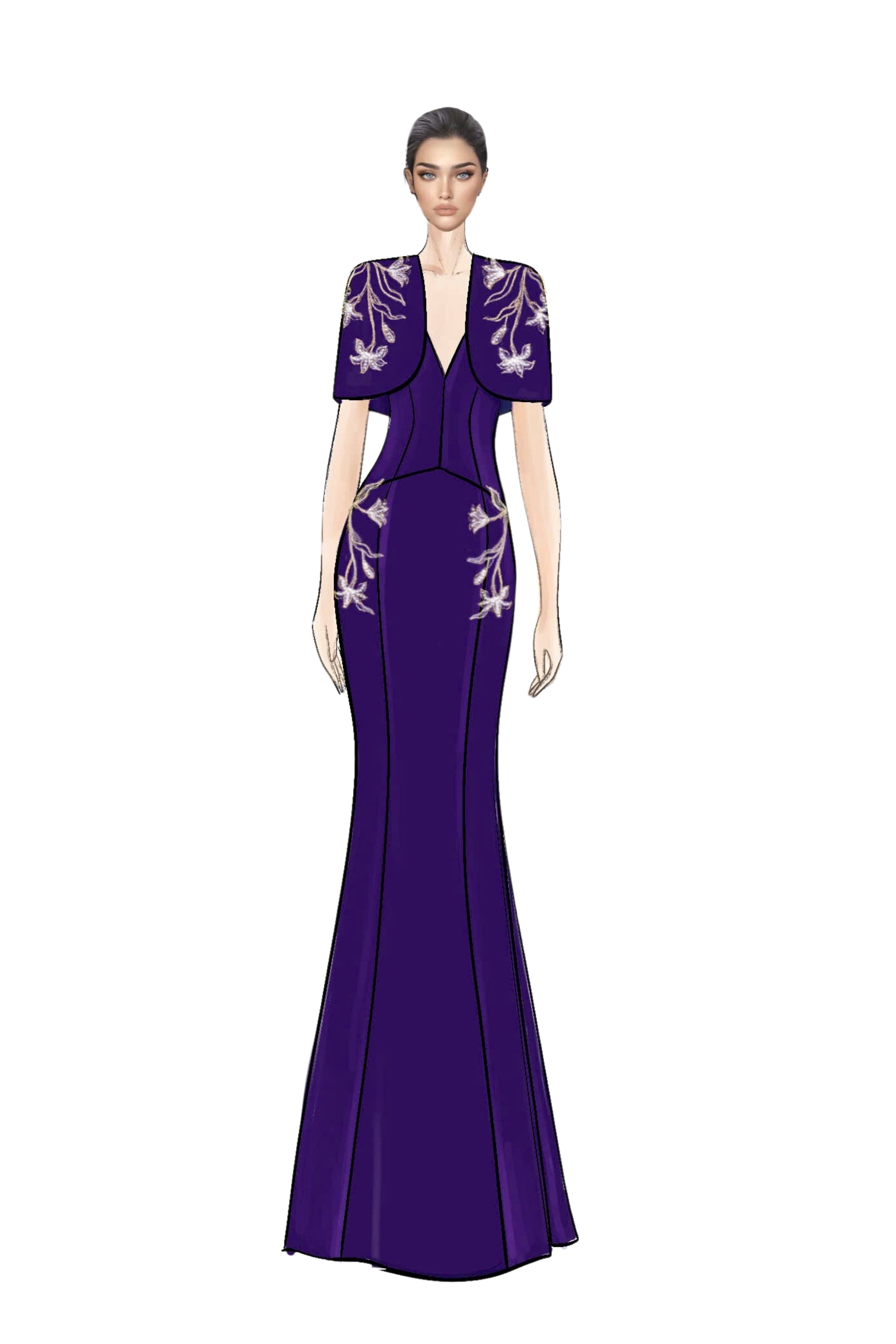 Isabelle Crepe Dress with Emmanuelle crepe cape