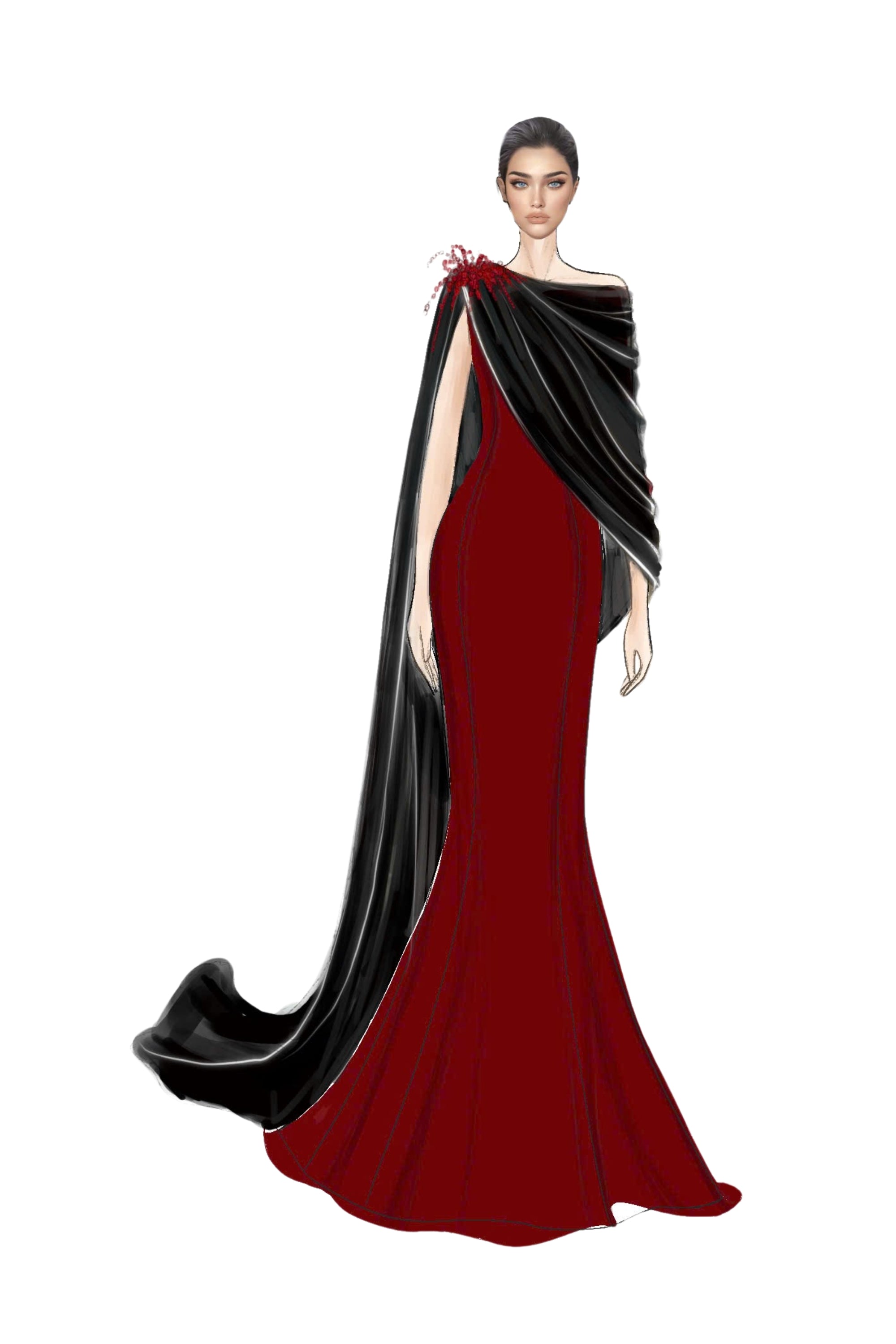 Negin crepe and silk fishtail dress