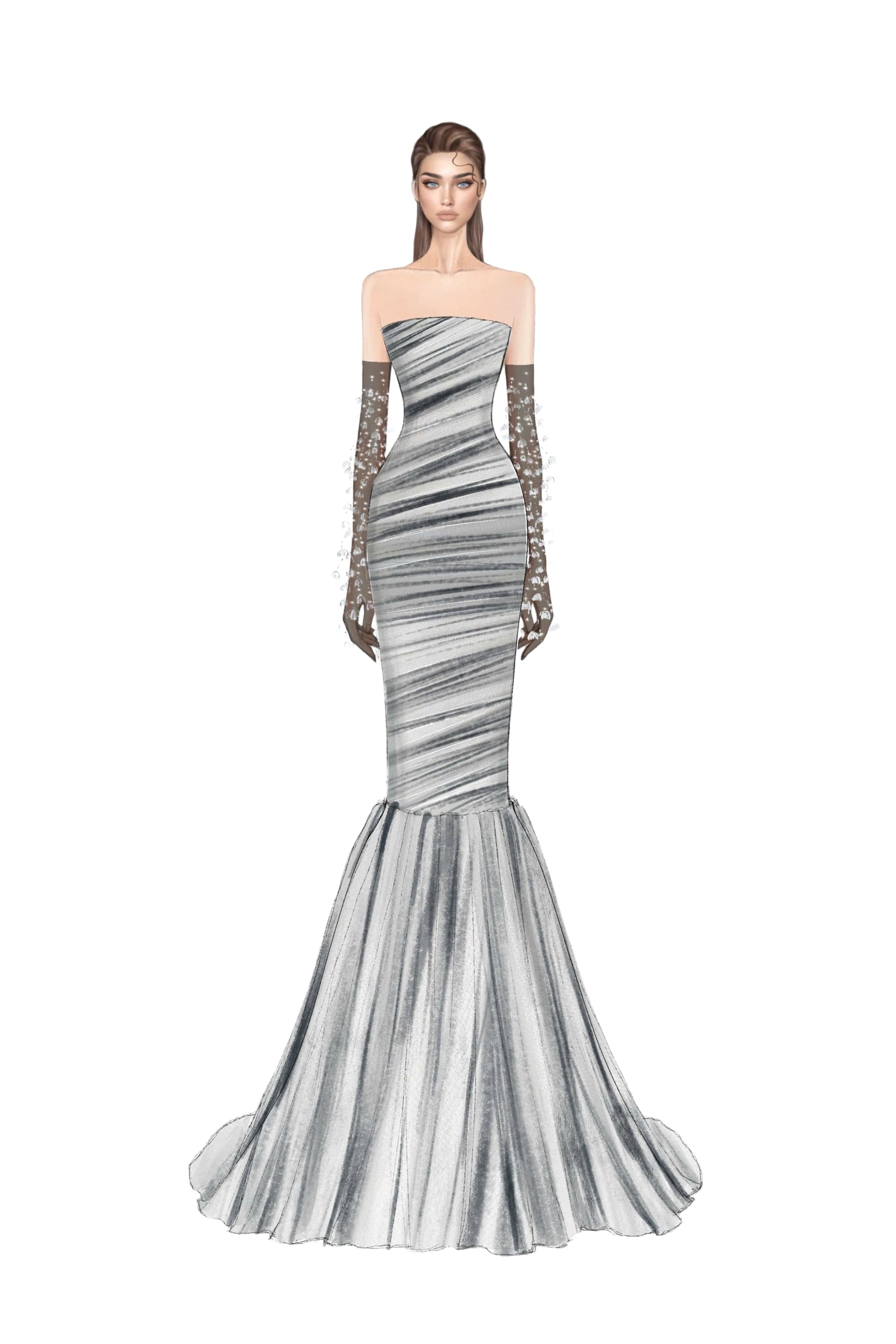 Hisan tulle and silk dress & Namir flower gloves