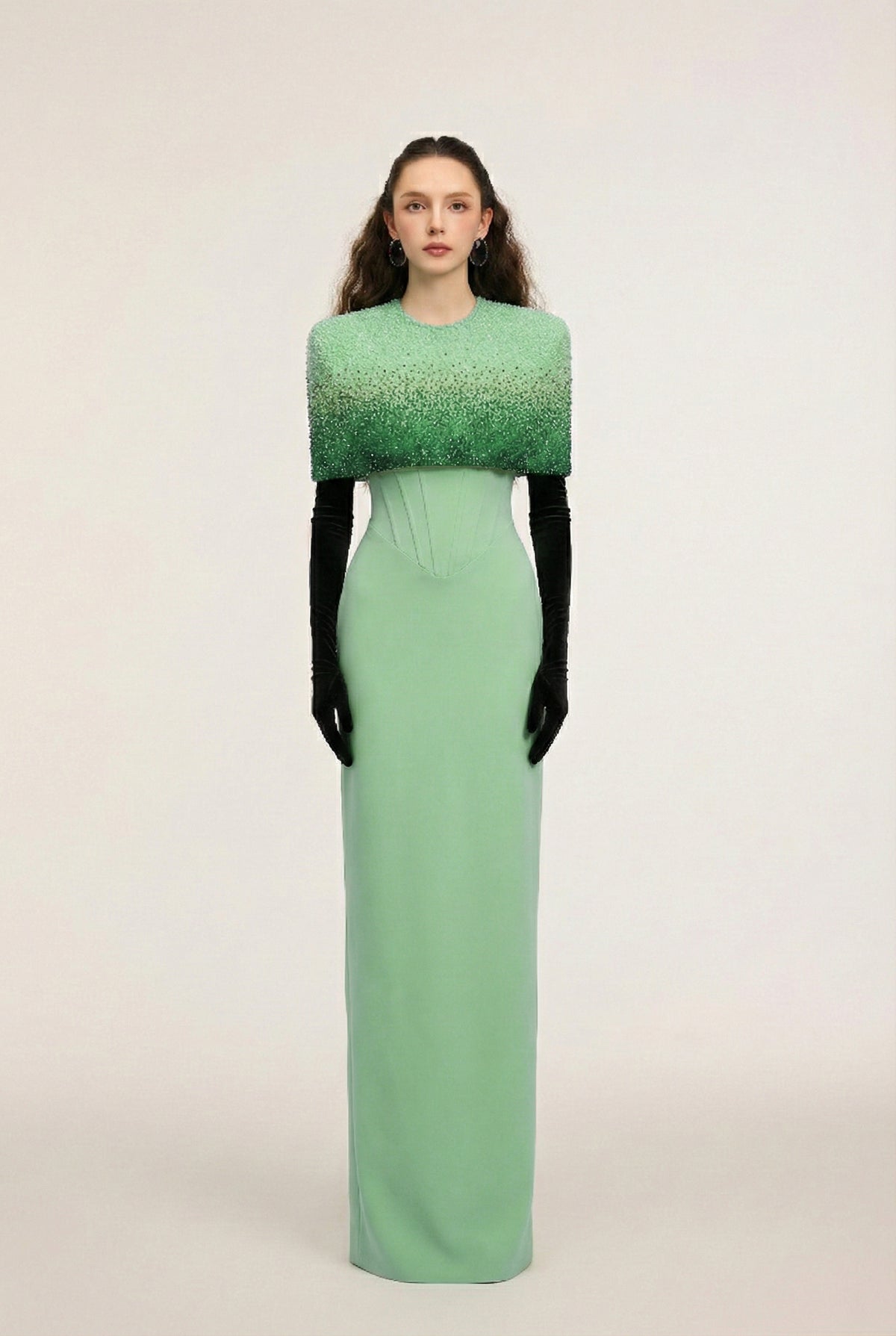 Elira Crepe dress and Velvet Gloves