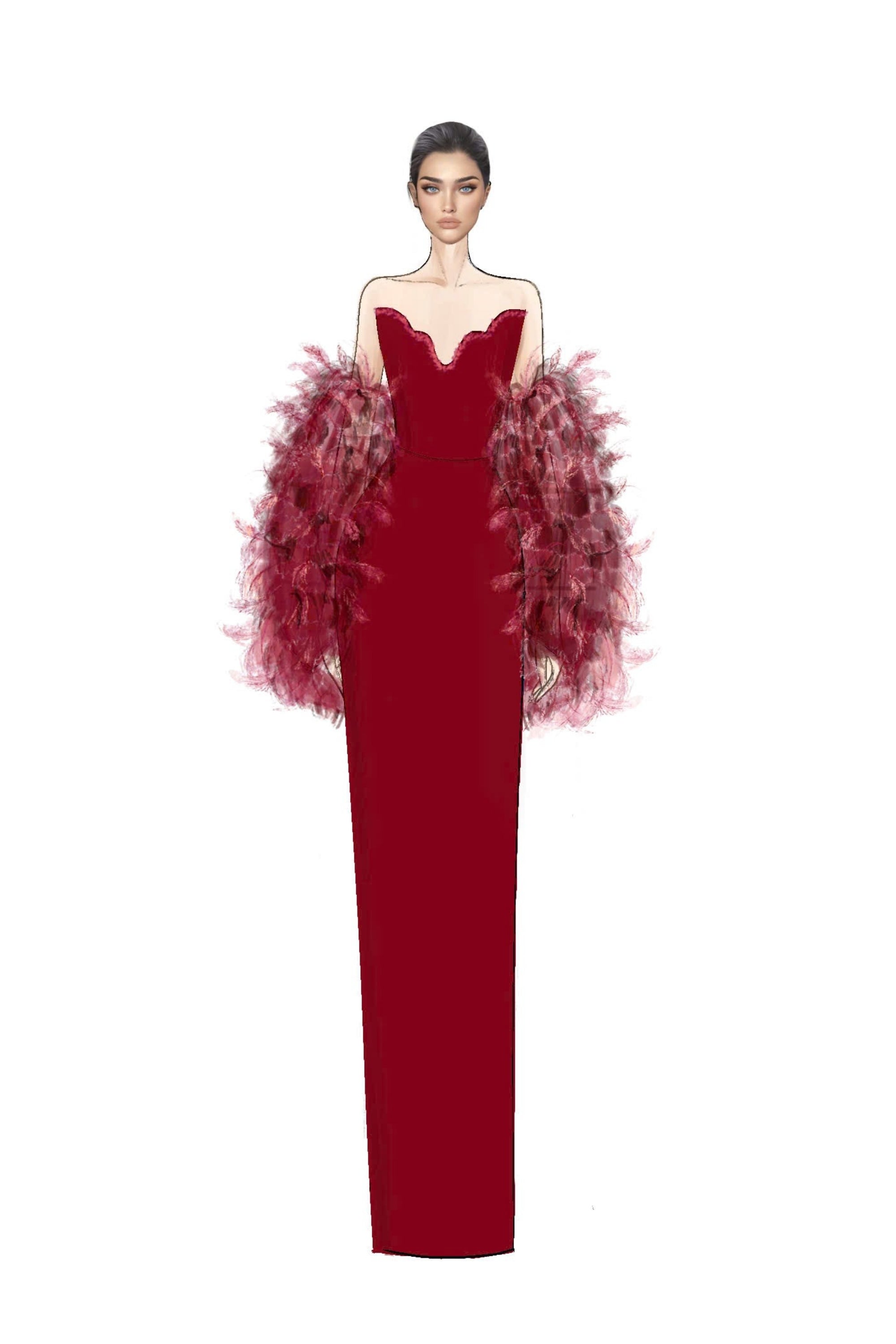 Hanan feather and royal taffeta cape